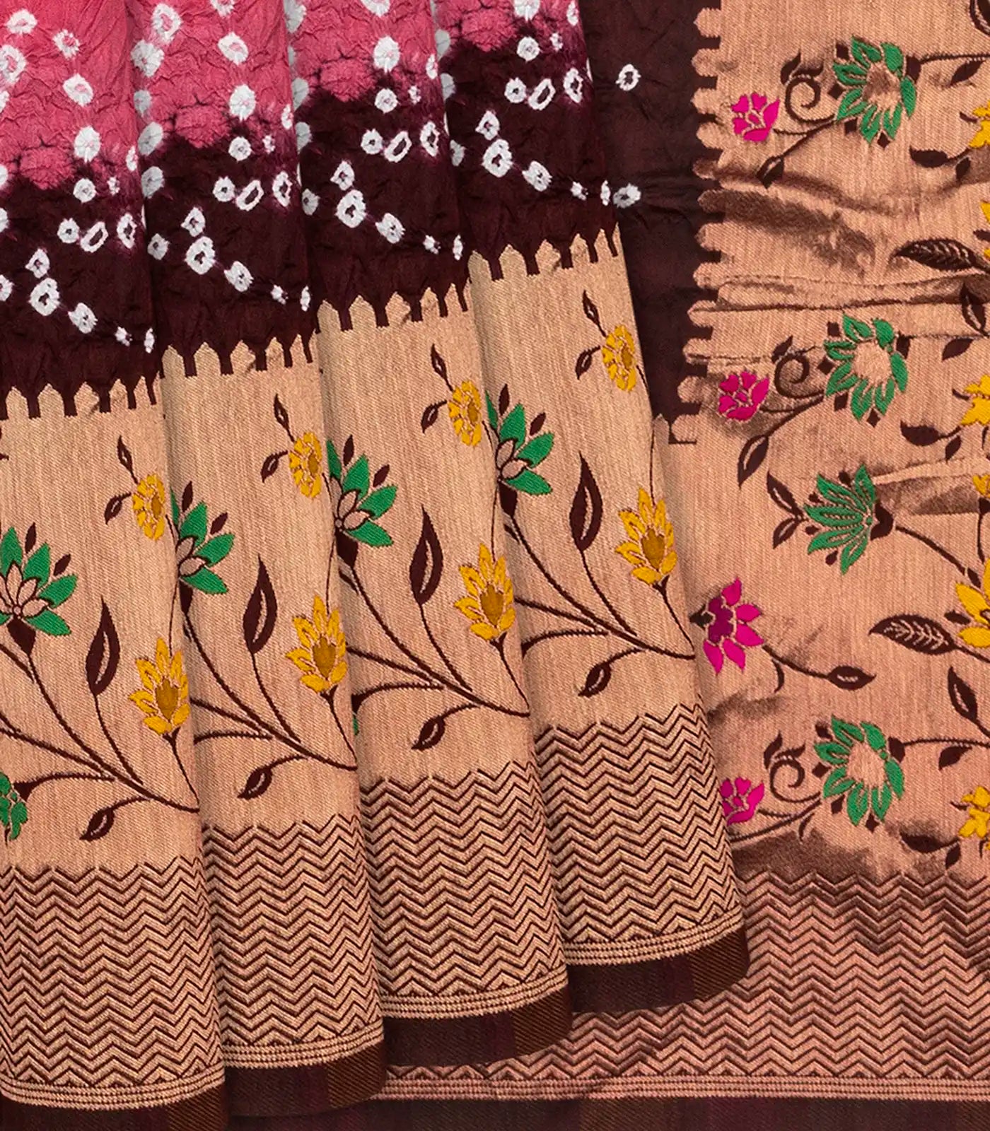 RmKV Pink Woven Blended Bandhej Saree With Paithani Border-Pink