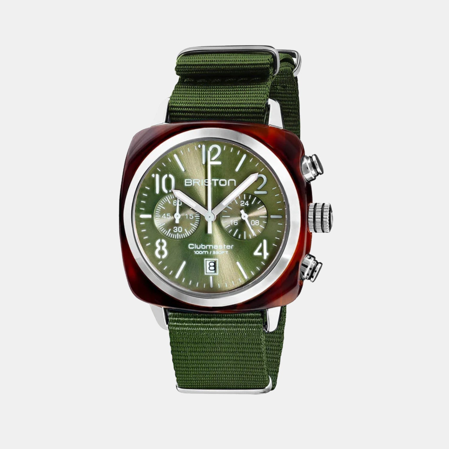 Briston Clubmaster Classic Men Quartz Olive Green Dial Chronograph Nato Watch 19140.SA.T.26.NOL