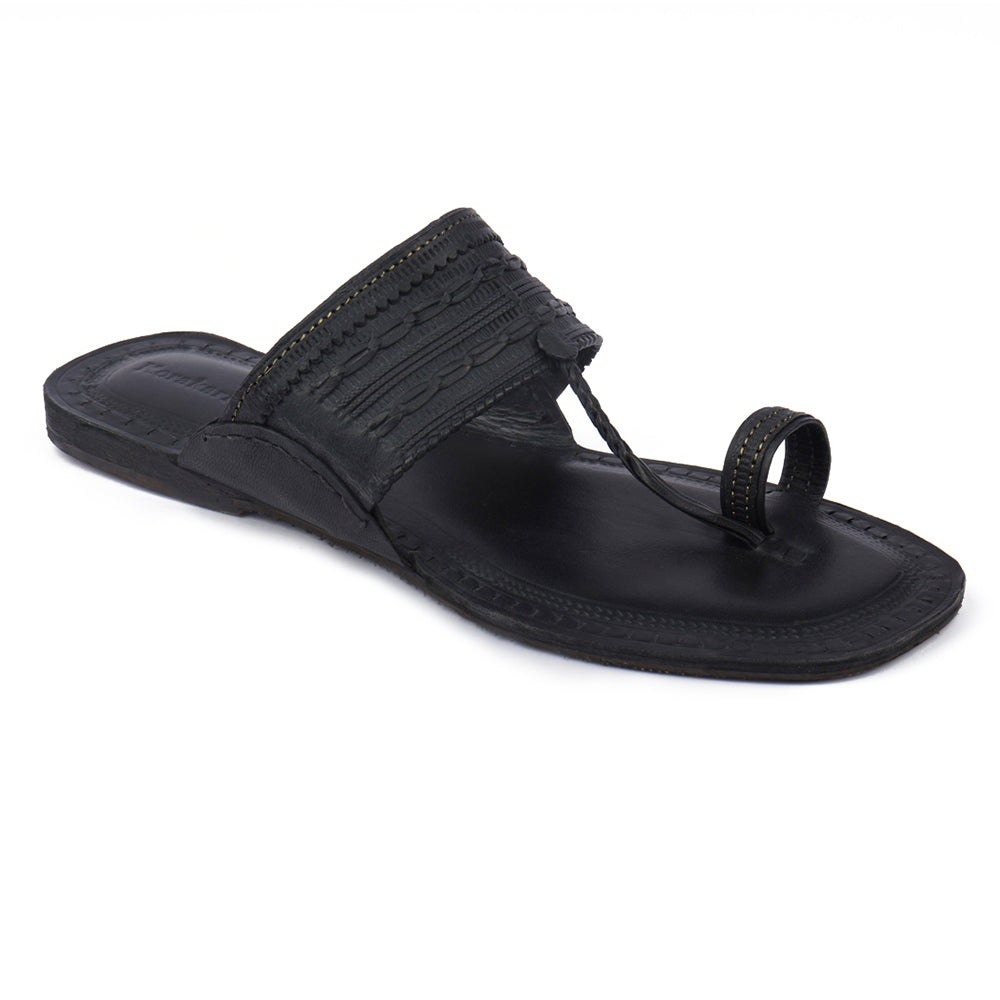 KORAKARI Black Handstitched Leather Kolhapuri Men Slipper - view 2