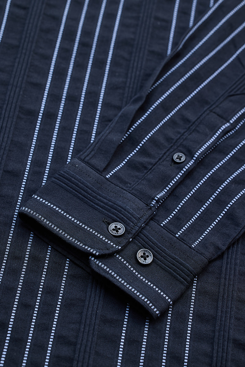 SNITCH Navy Textured Stripes Shirt - view 8