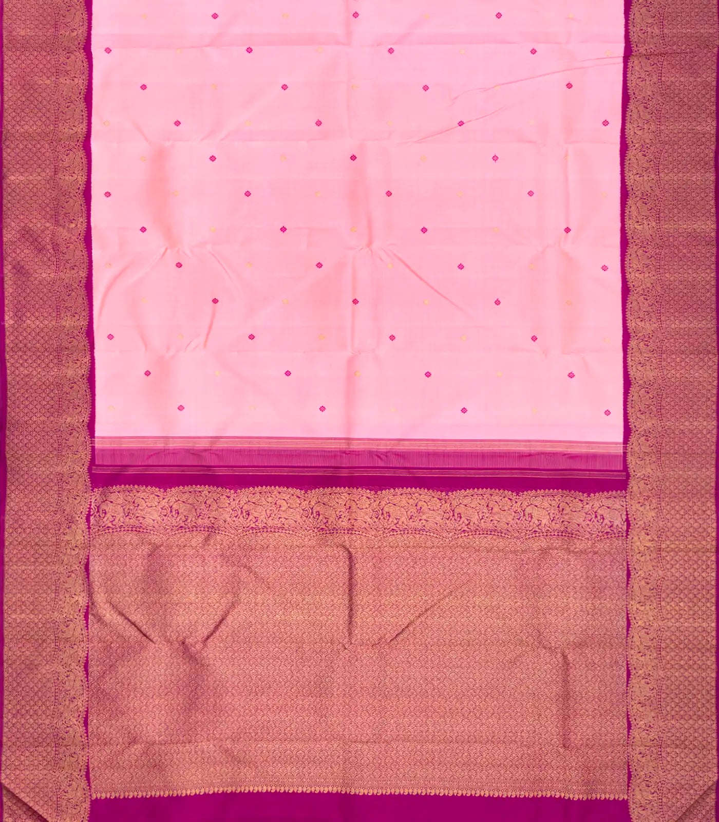 RmKV Baby Pink Handloom Kanchipuram Korvai Silk Saree With Kamalam Motifs-Baby Pink - view 2