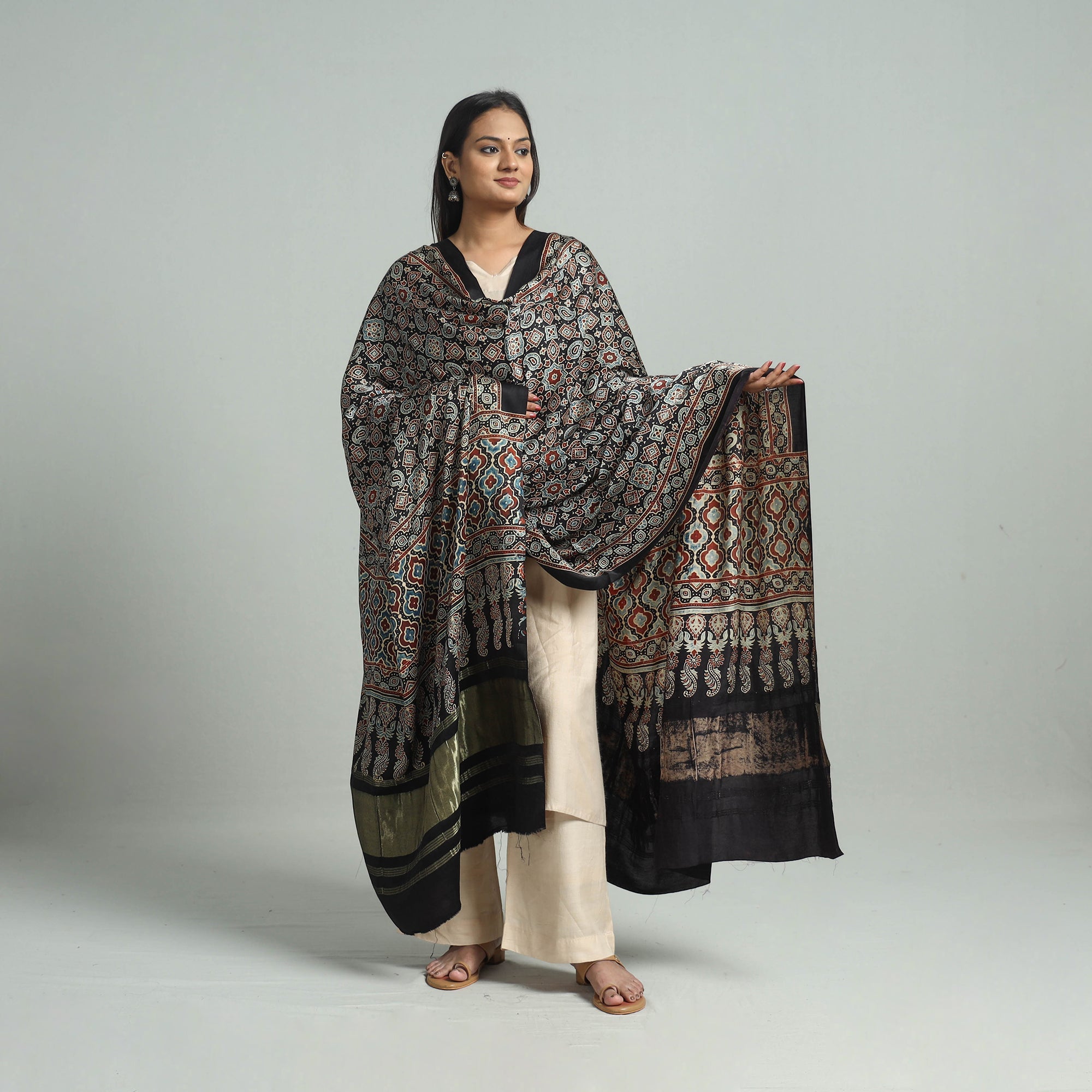 KACHCHH JI CHHAAP Black - Modal Silk Block Print Ajrakh Dupatta 69 - view 2