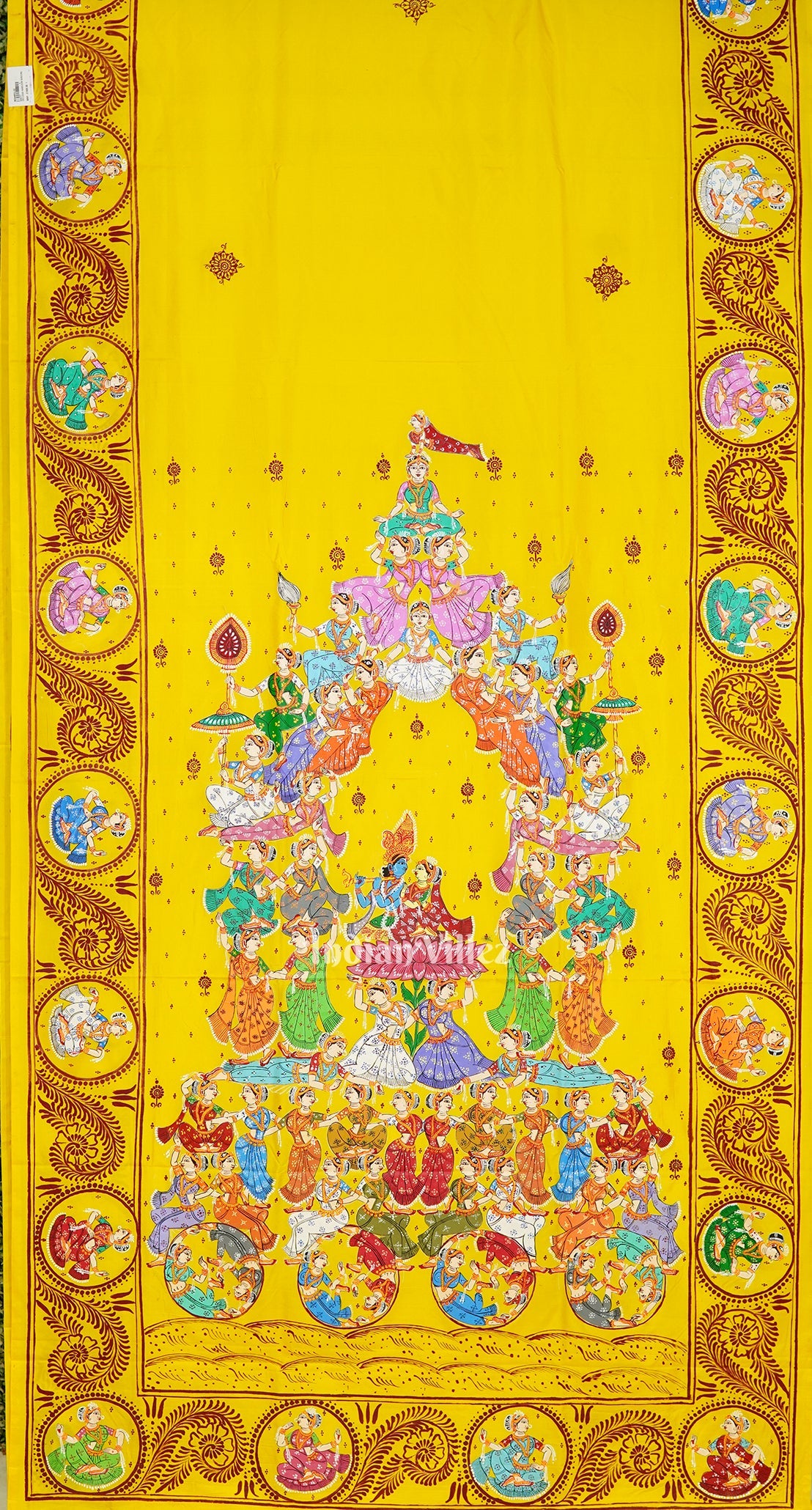 IndianVillèz Yellow Kandarpa Rath Hand-painted Pattachitra Saree - view 2