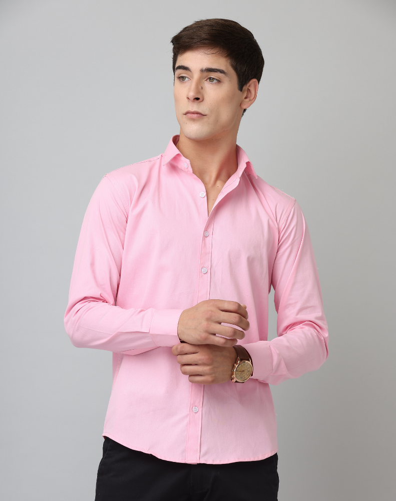 BlackTree Frankshirt Light Pink Solid Tailored Fit Cotton Casual Shirt for Man