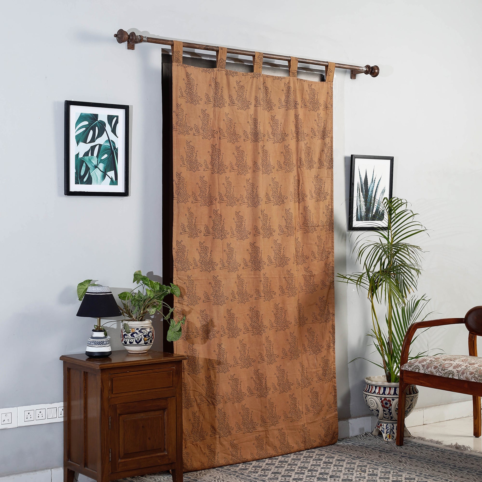 KACHCHH JI CHHAAP Brown - Double Layered Curtain with Kutch Block Prints