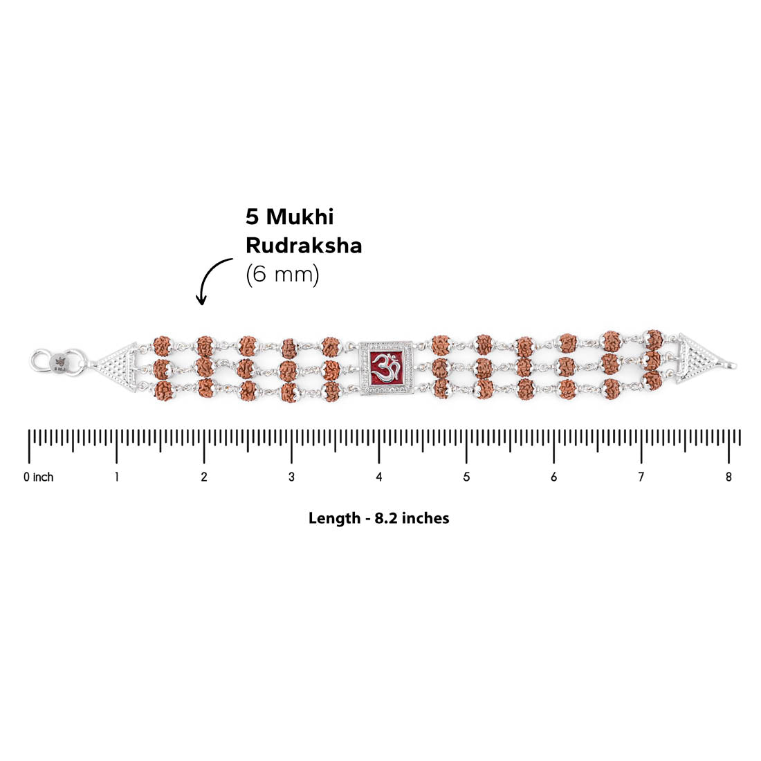 Prinjal Jewellers Rudraksha Silver Om in Red Triple Line Bracelet - view 6