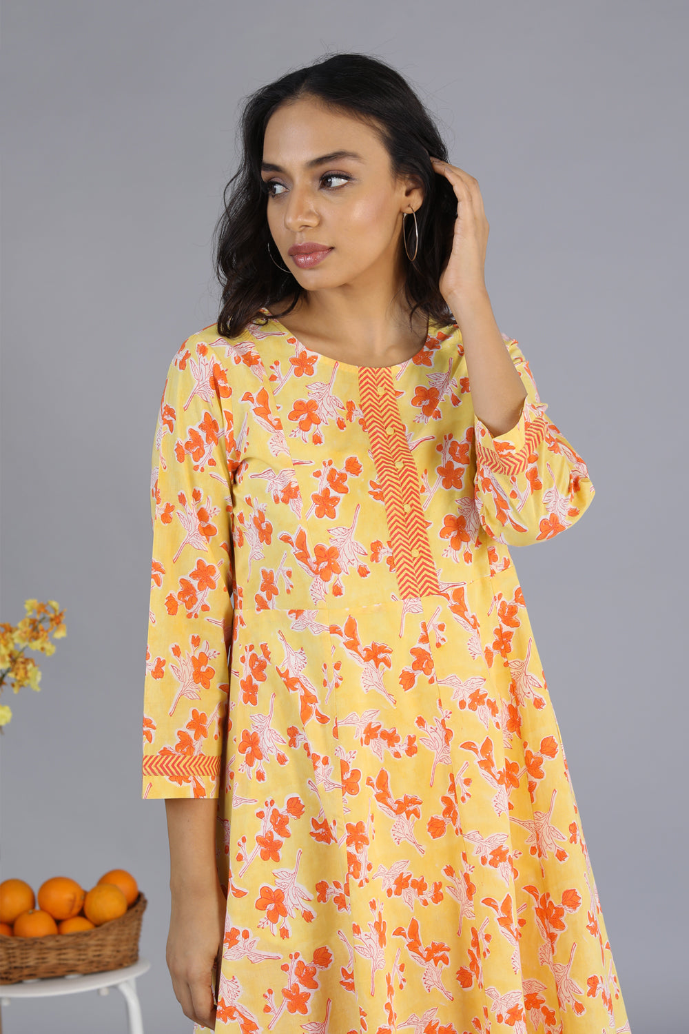 Kalanjali Ethnics Handblock printed kurti – Women's, Yellow - view 2