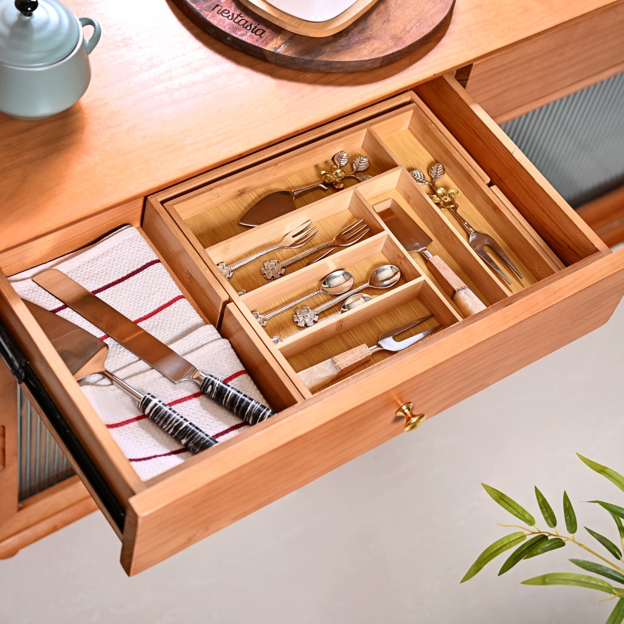 Nestasia Adjustable Bamboo Kitchen Drawer Organiser For Cutlery - view 2
