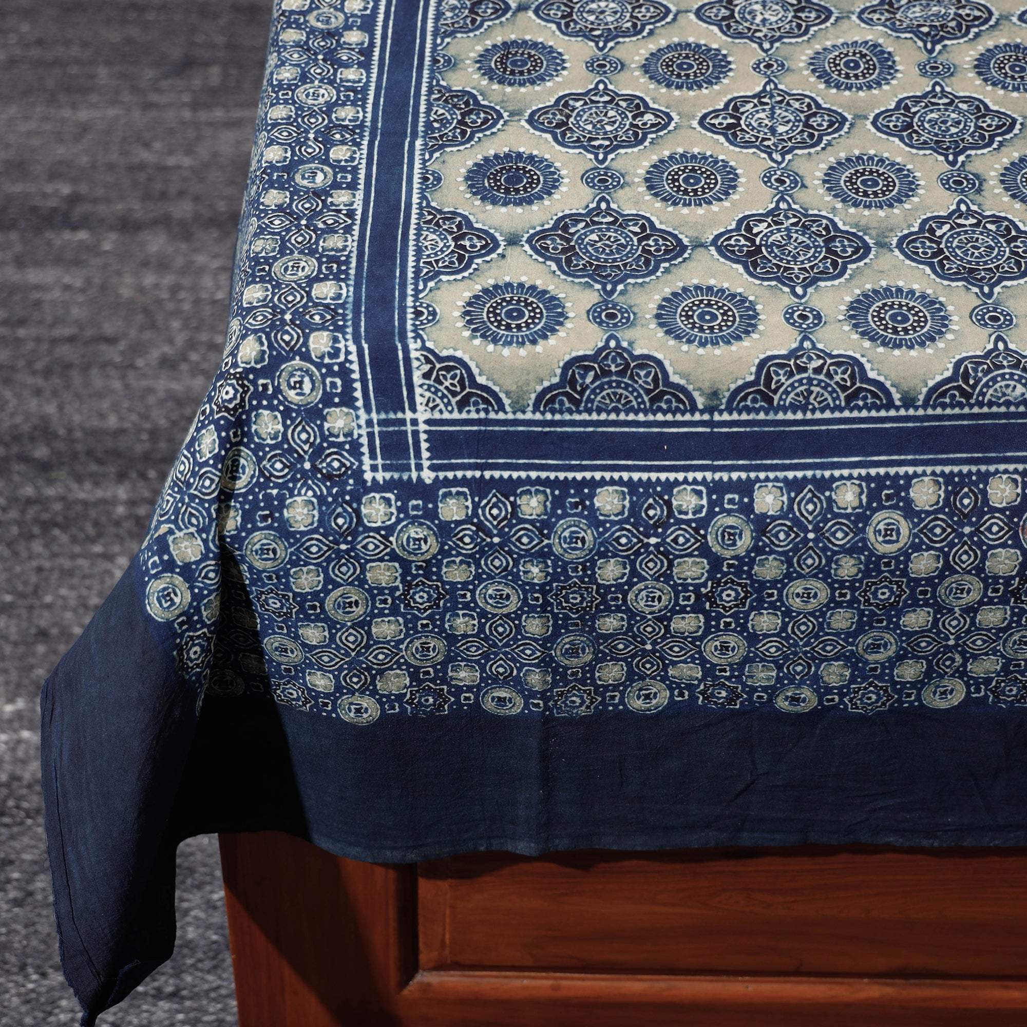KACHCHH JI CHHAAP Blue - Ajrakh Block Printed Cotton Single Bed Cover (90 x 60 in) - view 3