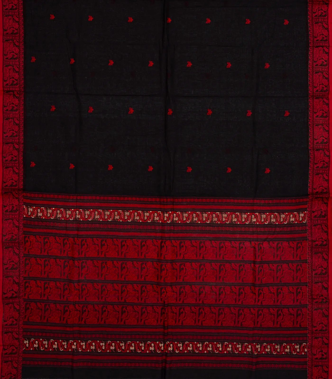 RmKV Black Bengal Cotton Saree With Floral Motifs - view 2