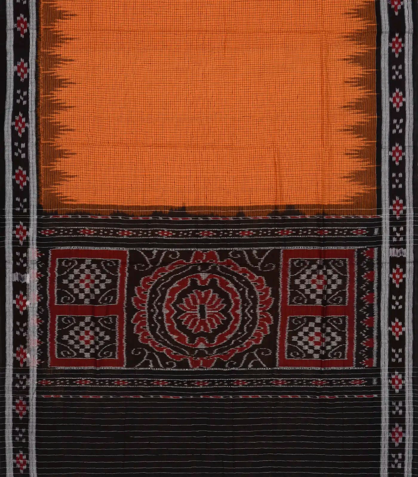 RmKV Orange Handloom Orissa Cotton Saree With Tie & Dye Pallu - view 2