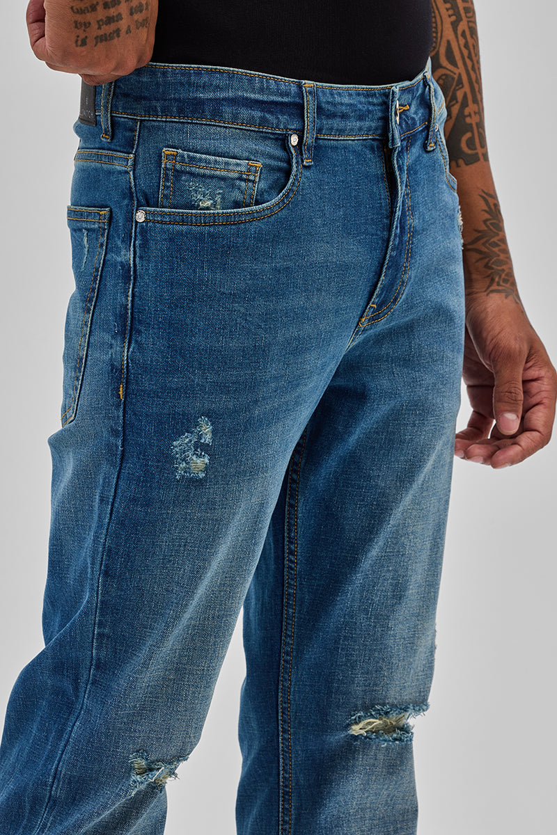 SNITCH Blue Distressed Regular Fit Jeans - view 5