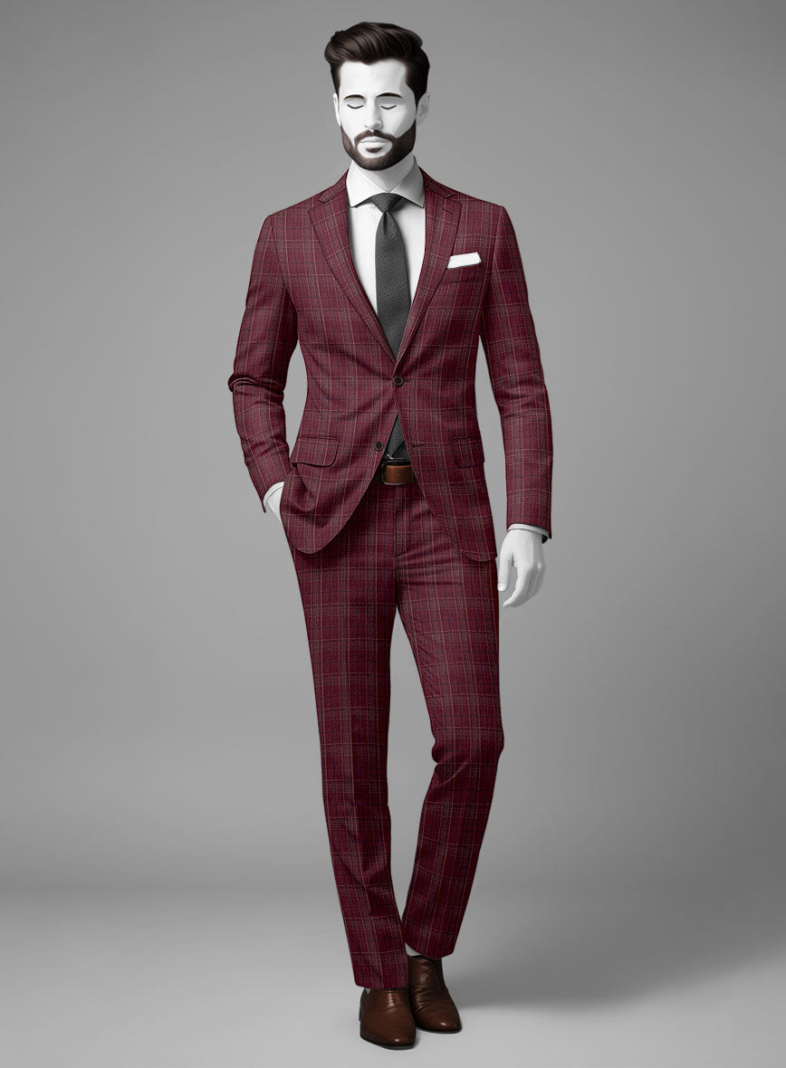 StudioSuits Napolean Xina Tartan Maroon Wool Suit