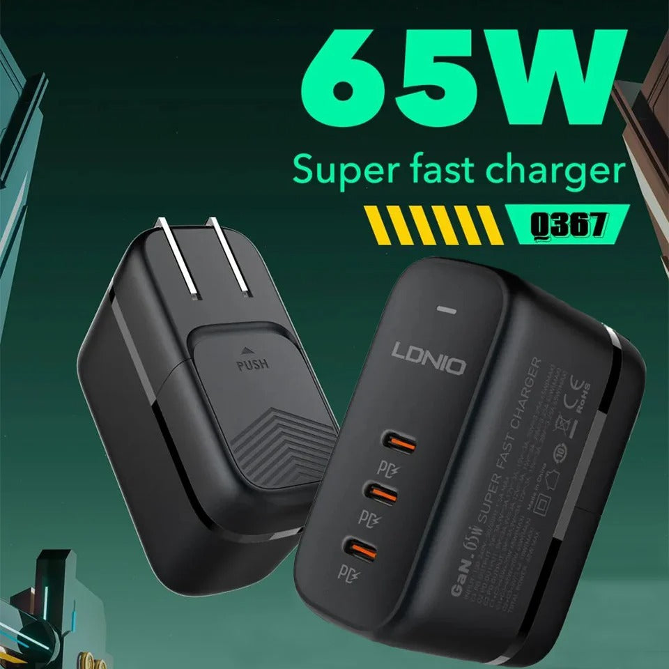 Peeperly Turbo Flow 65W 3-Port USB-C Power Adapter
