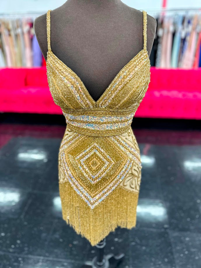Beaded Short Sleeveless Fringe Dress by Jovani 41101 - view 4