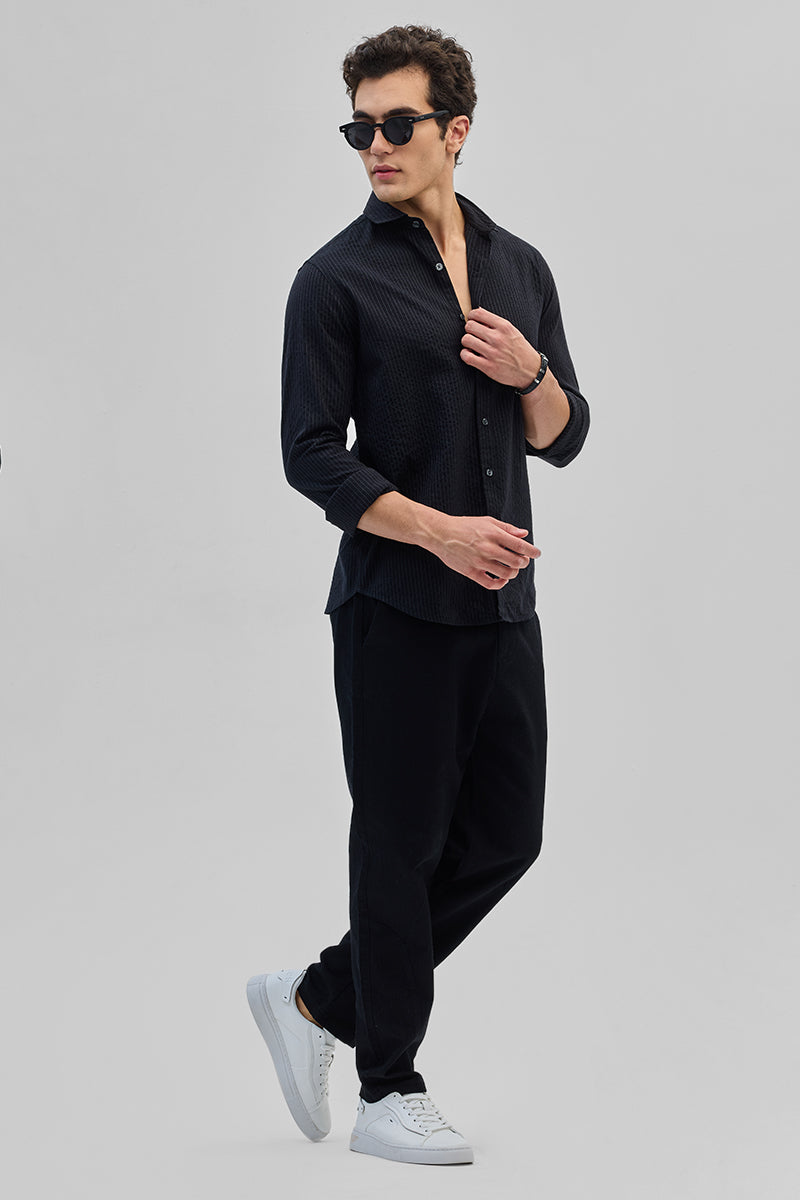 SNITCH Black Slim Fit Stripes Shirt - view 3