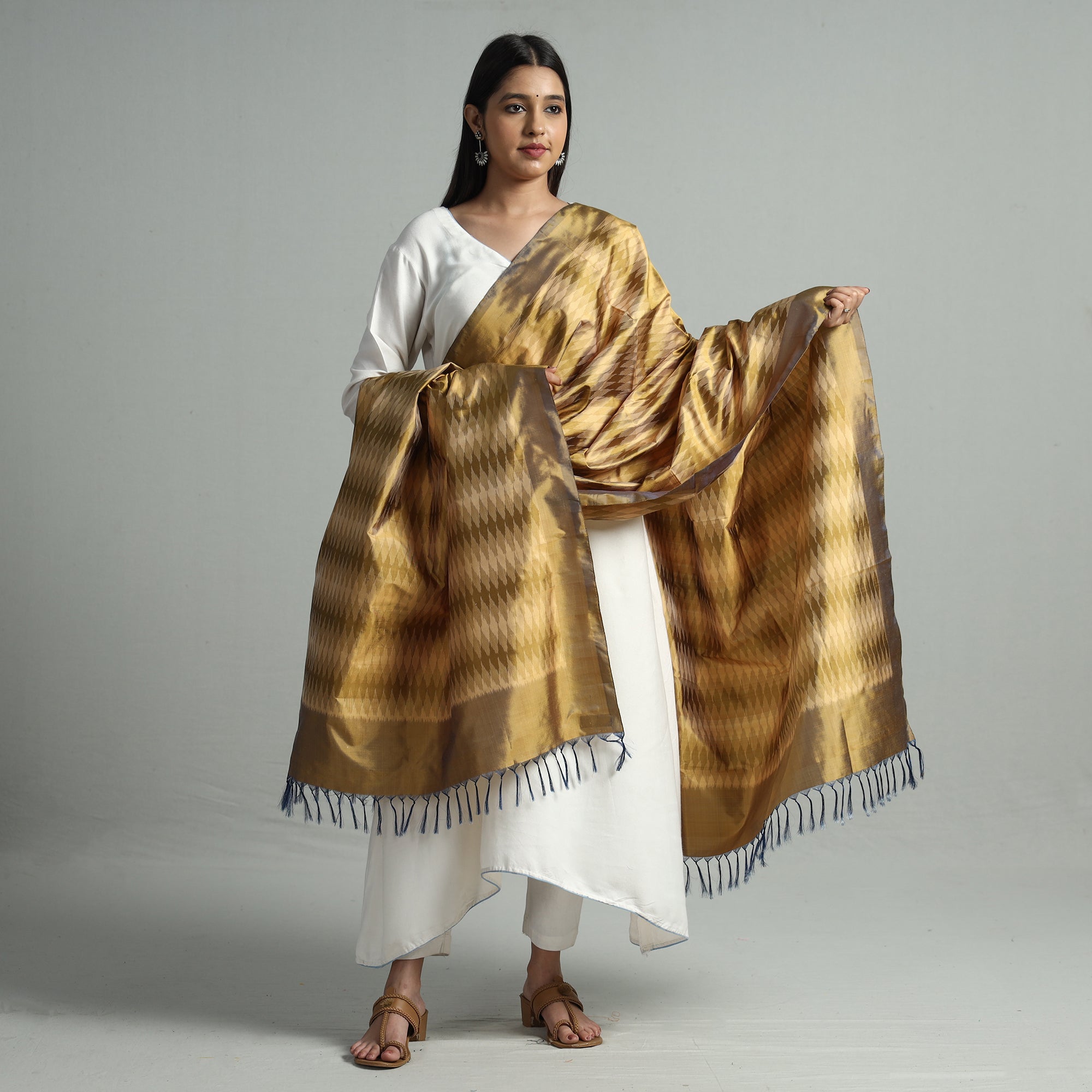 POCHAMPALLY IKAT WEAVES BY GOVARDHAN Brown - Pochampally Ikat Weave Pure Silk Handloom Dupatta 51 - view 2