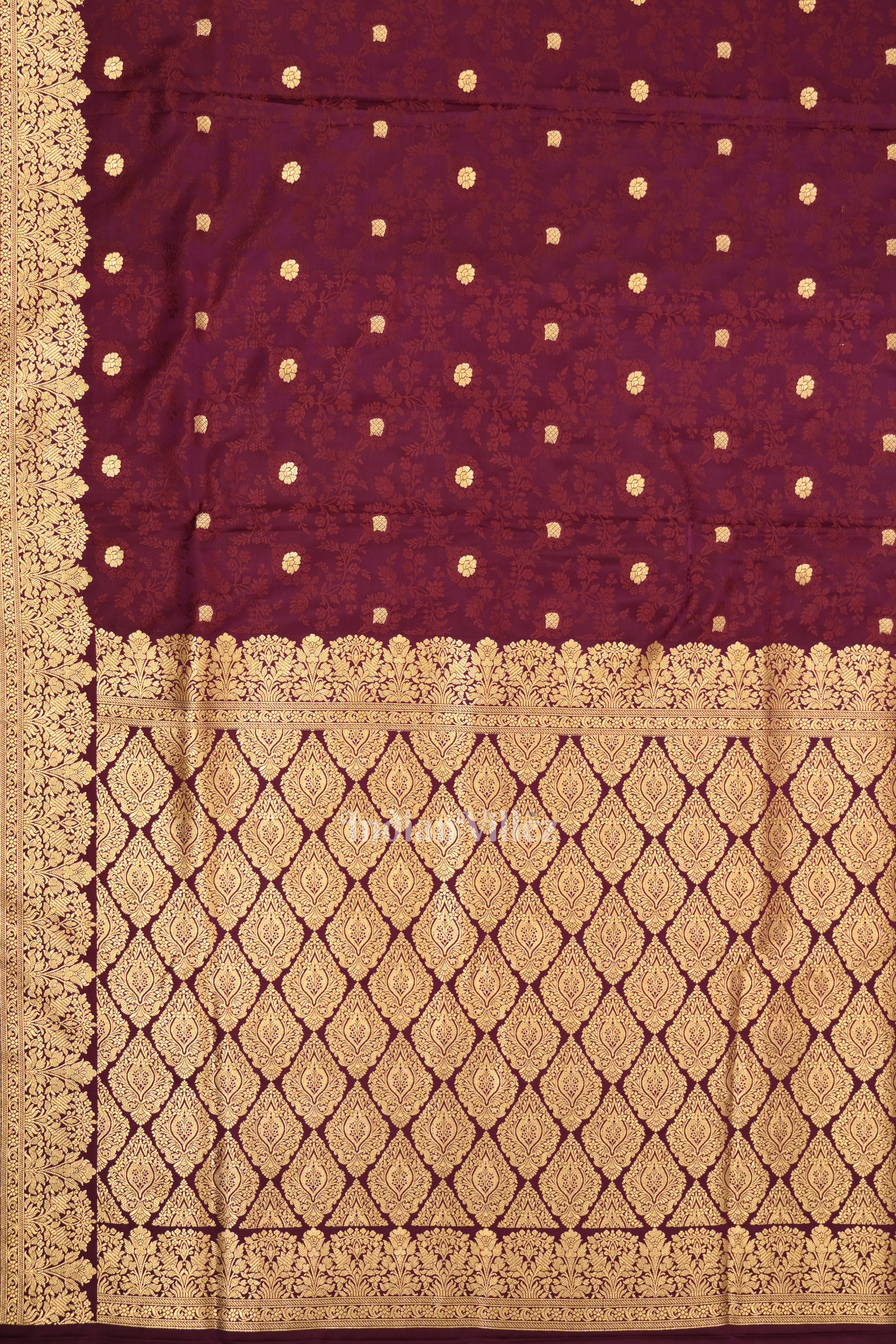 IndianVillèz Wine Purple Soft Pure Mashru Satin Silk Banarasi Saree - view 3