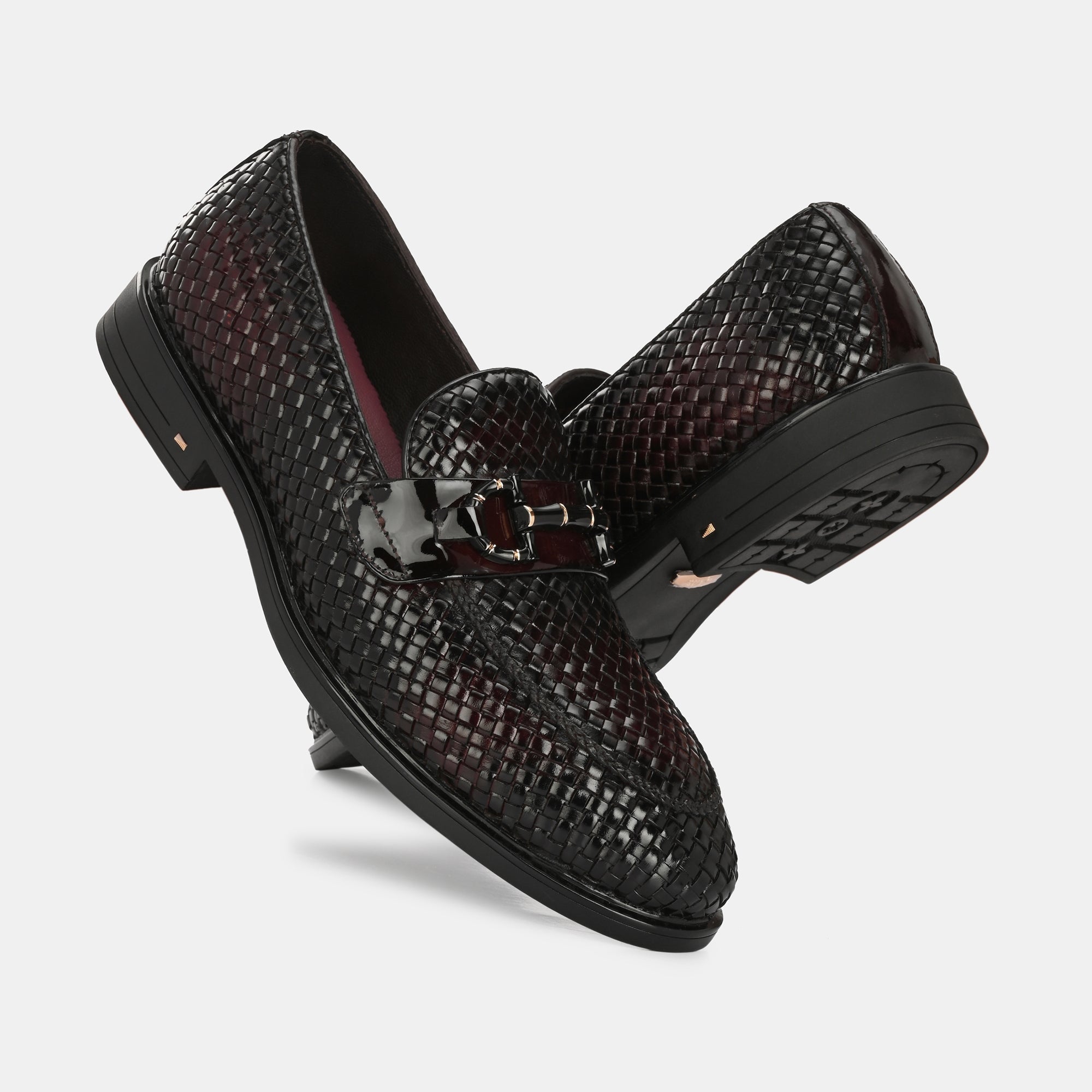 Hand-Woven Buckled Loafers by Lafattio – Cherry