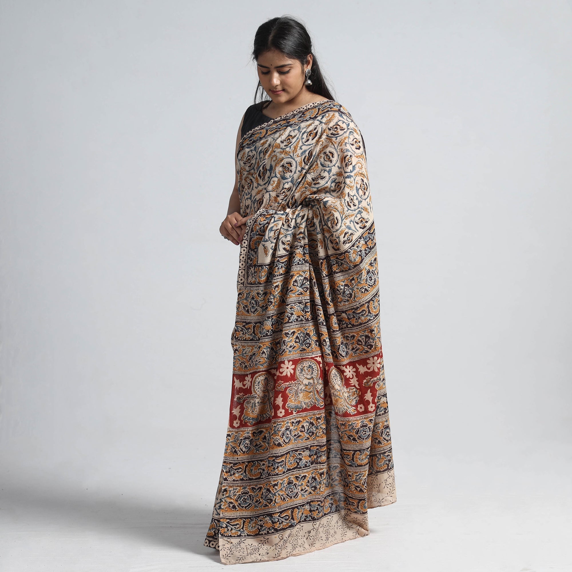 VENKATA BHANU KALAMKARI PEDANA Beige - Pedana Block Print Cotton Kalamkari Saree - view 2