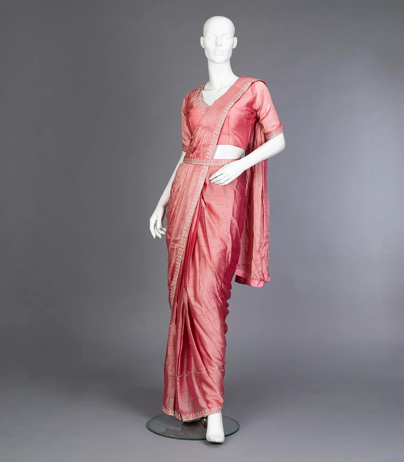 RmKV Peach Ready to Wear Chiffon Saree With Embroidery