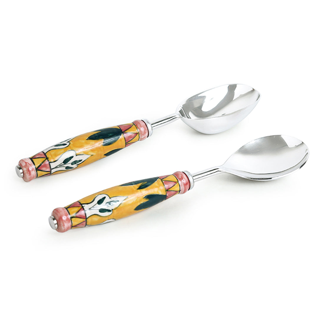 EXCLUSIVELANE 'The Mughal Patti' Handpainted Serving Spoon Set In Stainless Steel & Ceramic (Set of 2) - view 2