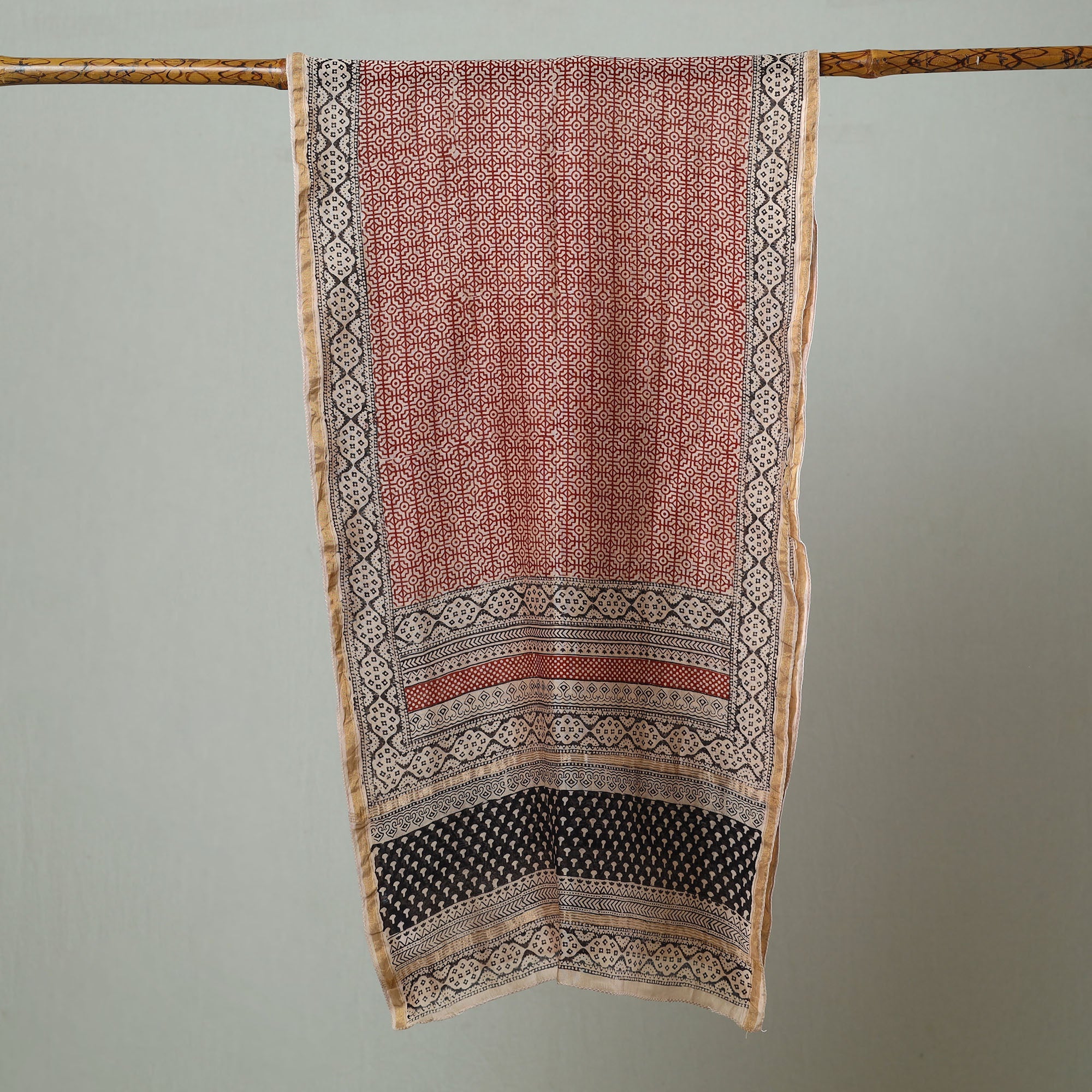 BAGH PRINTS BY MOHAMMED BILAL KHATRI Black - Bagh Hand Block Printed Chanderi Silk Stole 05 - view 2