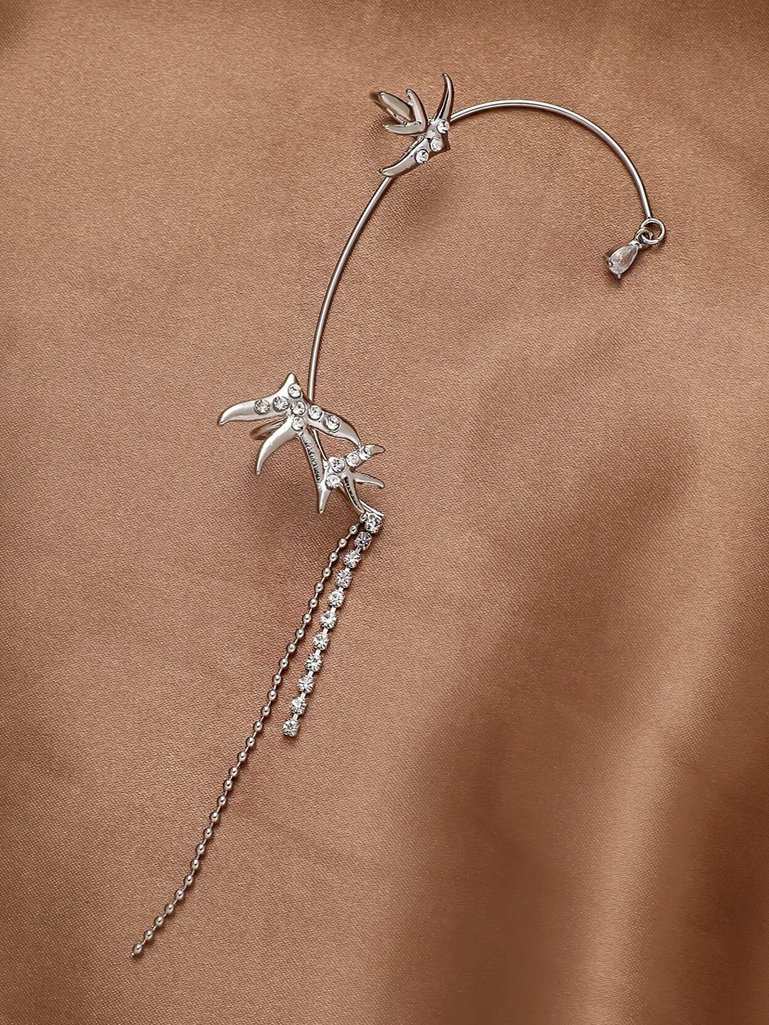 Yellow Chimes Earrings for Women and Girls Fashion Silver Ear Cuff | Silver Tone Ear Cuff Cartilage Ear Clips Tassel Dangle Earrings | Birthday Gift f - view 2