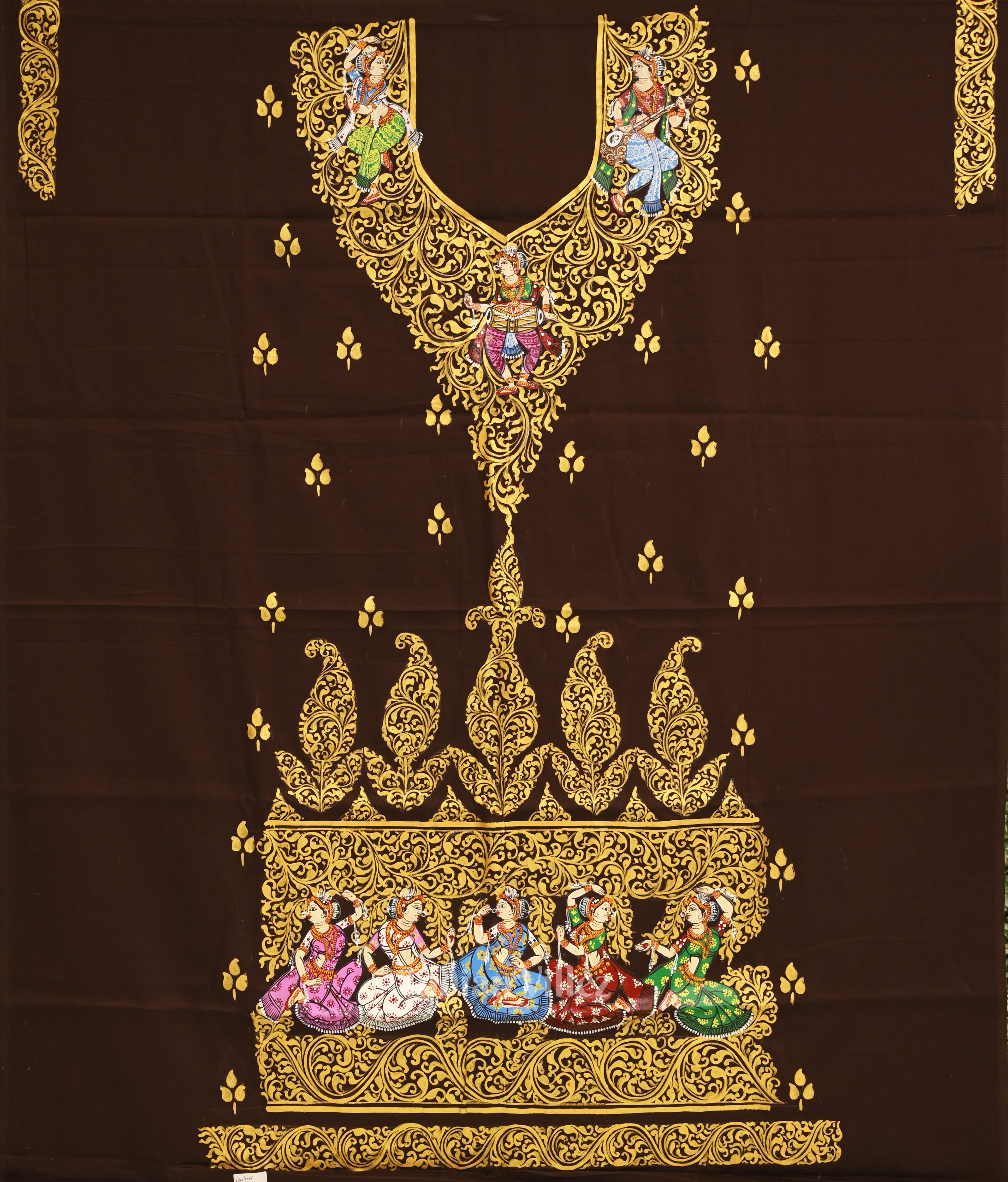 IndianVillèz Brown Nartaki Theme Pattachitra Kurti Dress Material