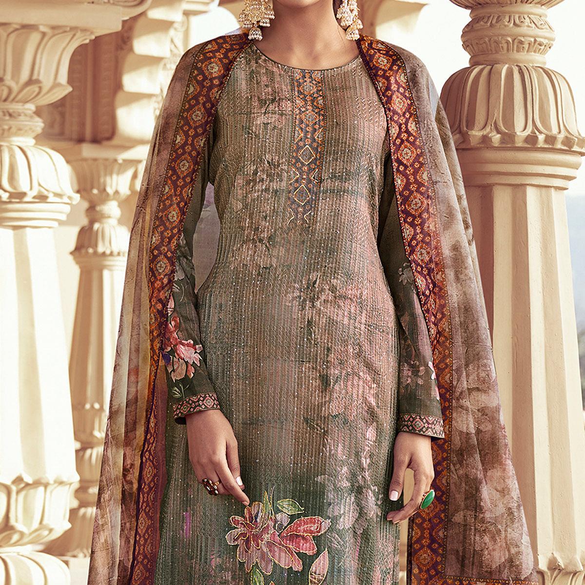BlackTree green-floral-print-with-sequence-embroidered-royal-chinon-partywear-suit-134099 - view 2