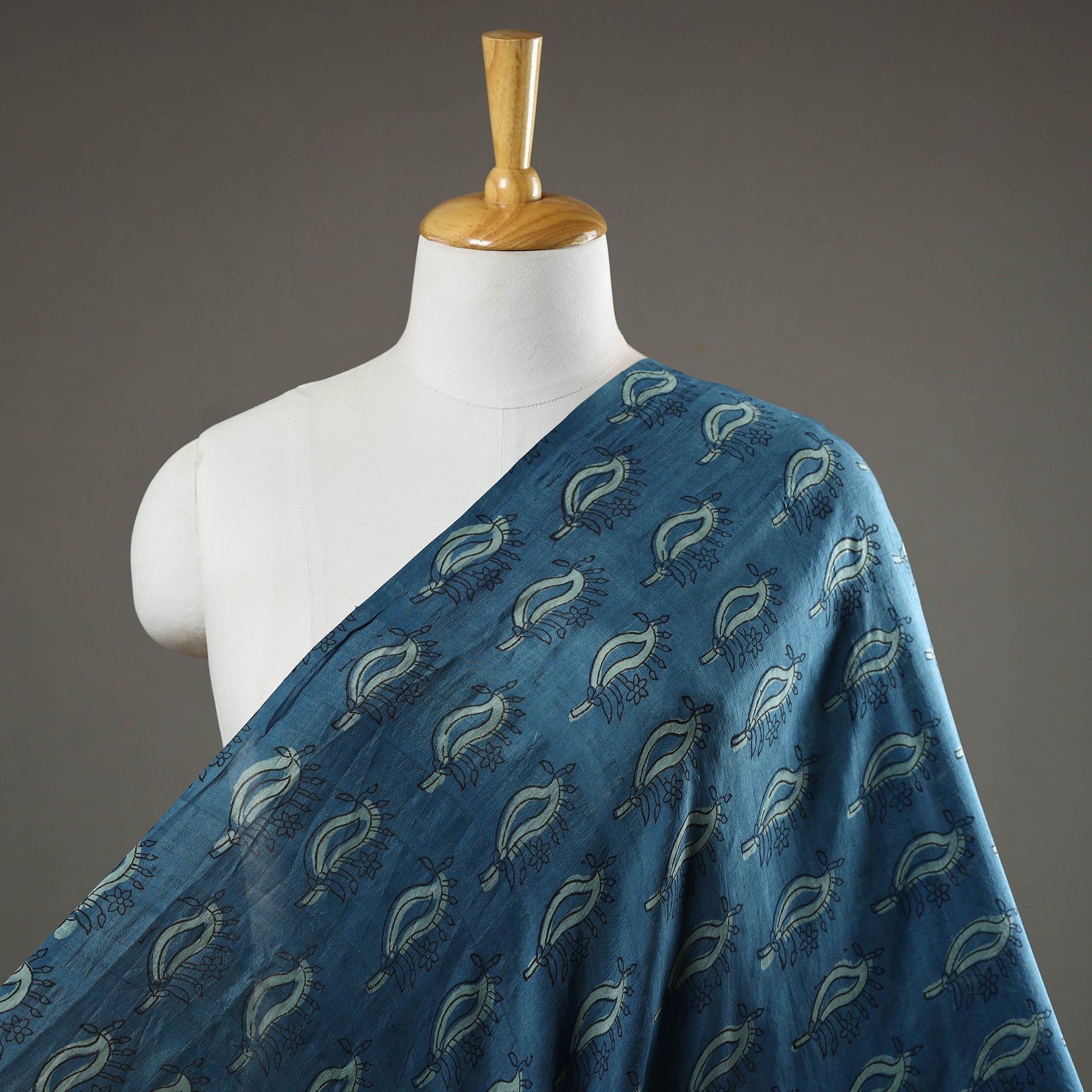 HAVELI CHRONICLES Blue - Akola Hand Block Printed Mulberry Silk Fabric 24
