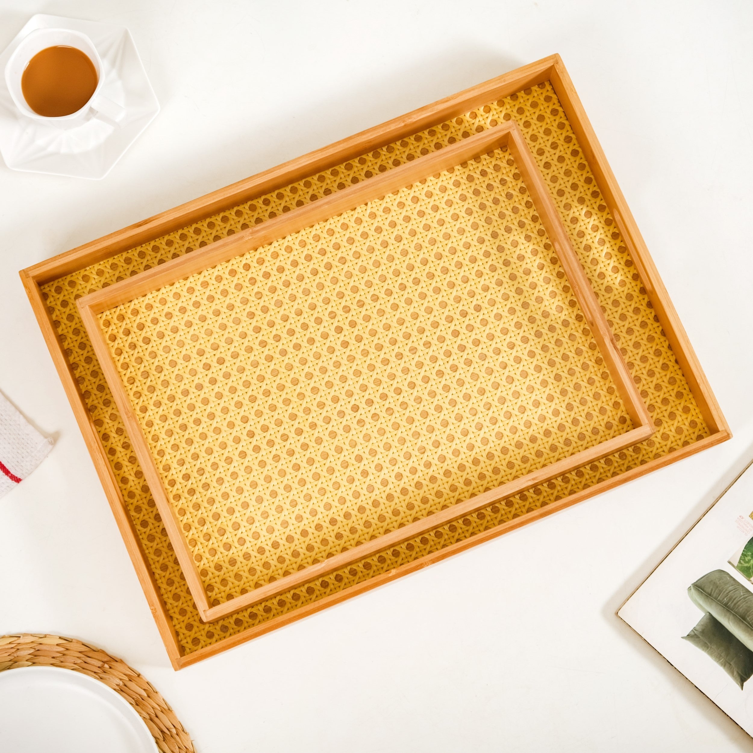 Nestasia Rattan Weave Bamboo Serving Tray Set Of 2 - view 3