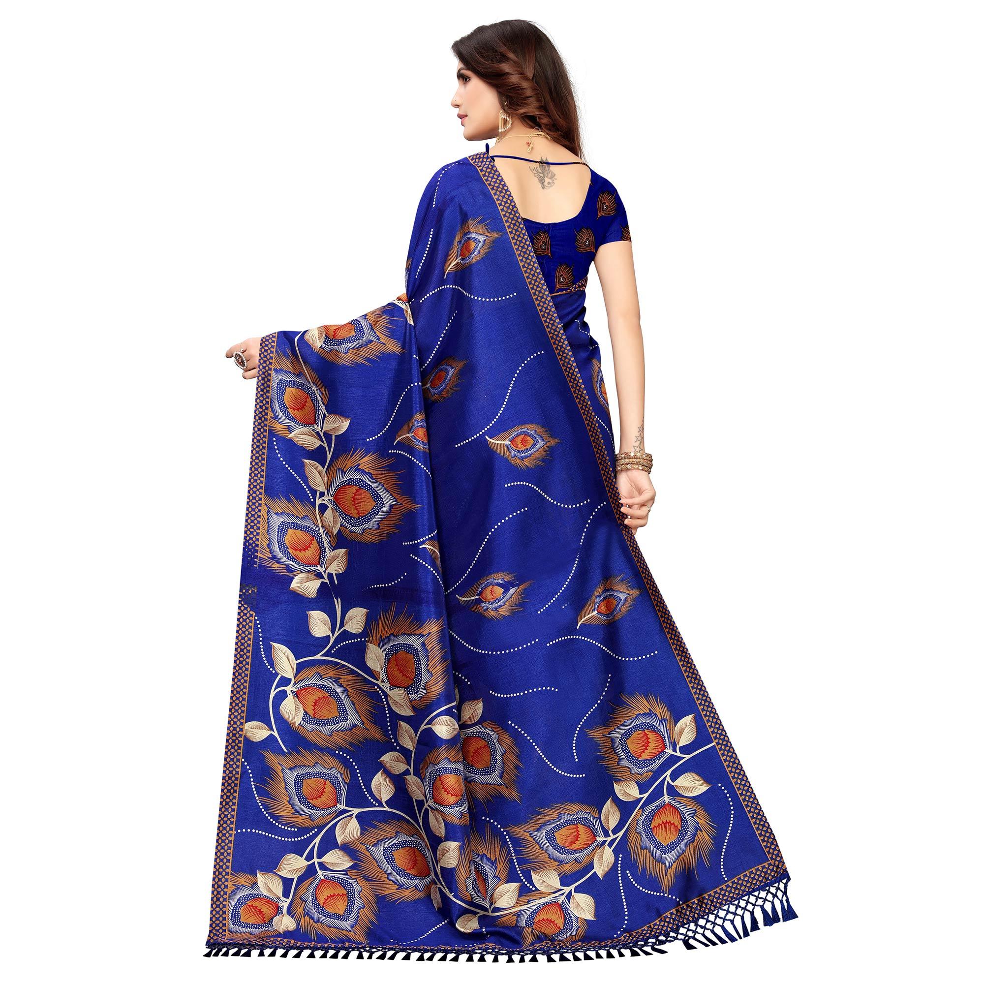 Peachmode Mesmerising Blue Colored Festive Wear Printed Art Silk Saree - view 4
