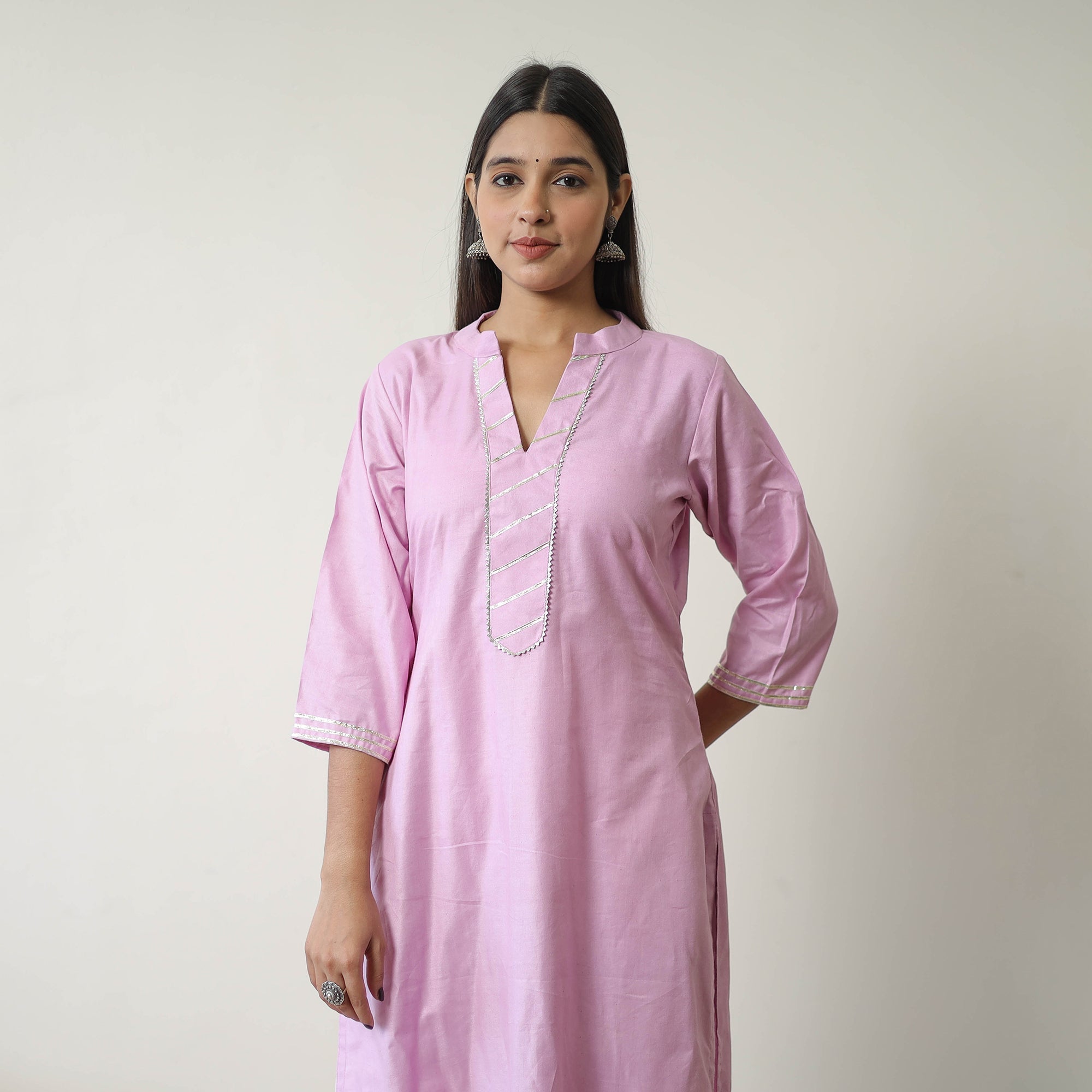 ITOKRI CASUALS Aaliya Purple Linen Cotton Plain Kurta with Gota Work