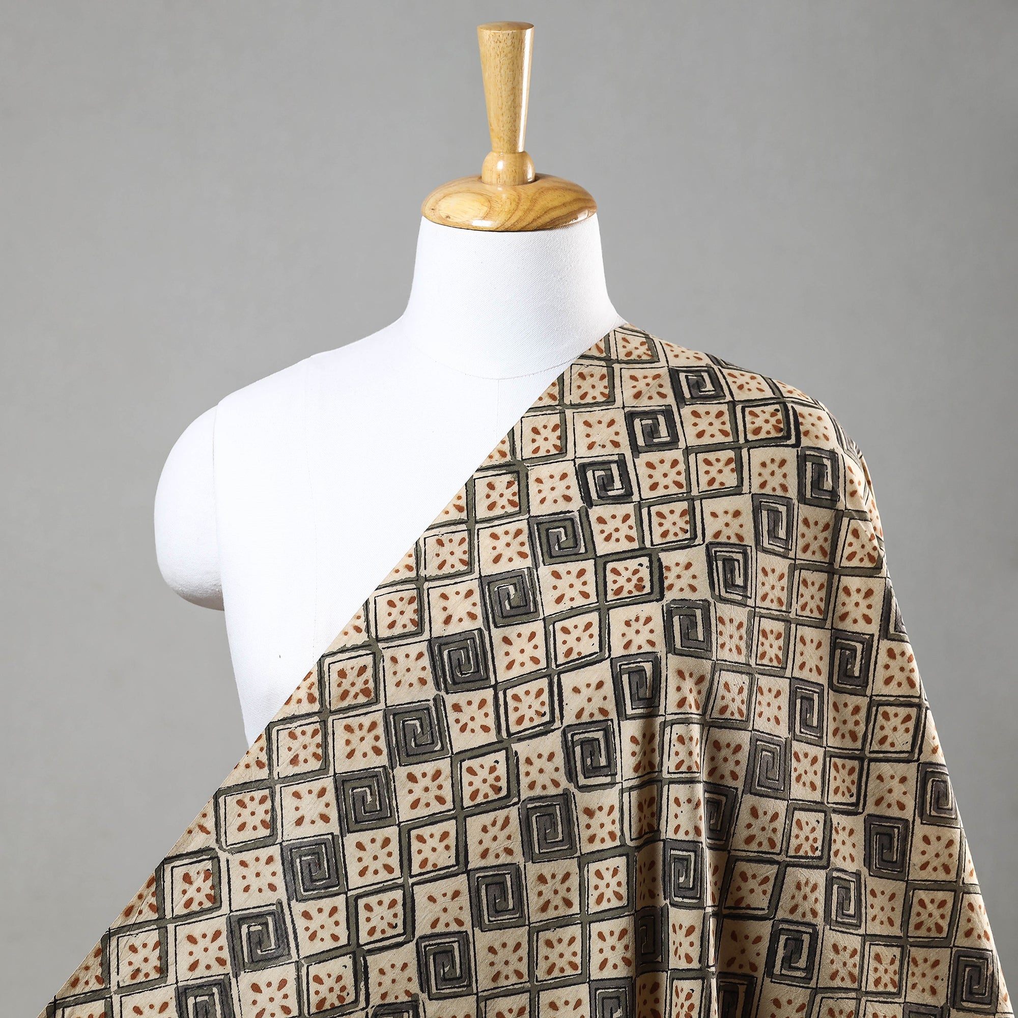 SOUTH KARGHA Beige - Kalamkari Block Printed Cotton Fabric