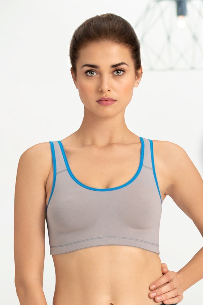 amante Medium Impact Non-Padded Non-Wired Racerback Sports Bra - Gull-Blue