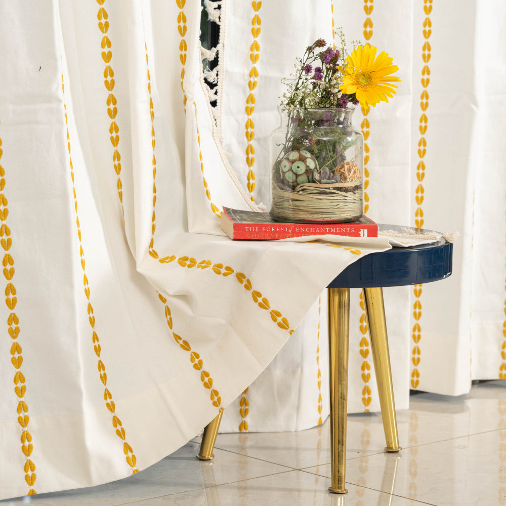 Premium 100 cotton – Urban Space -Home Furnishing Store Premium 100% Cotton Embroidery Curtain for Window & Door - Pack of 1 Curtain, Vintage Braid Yellow