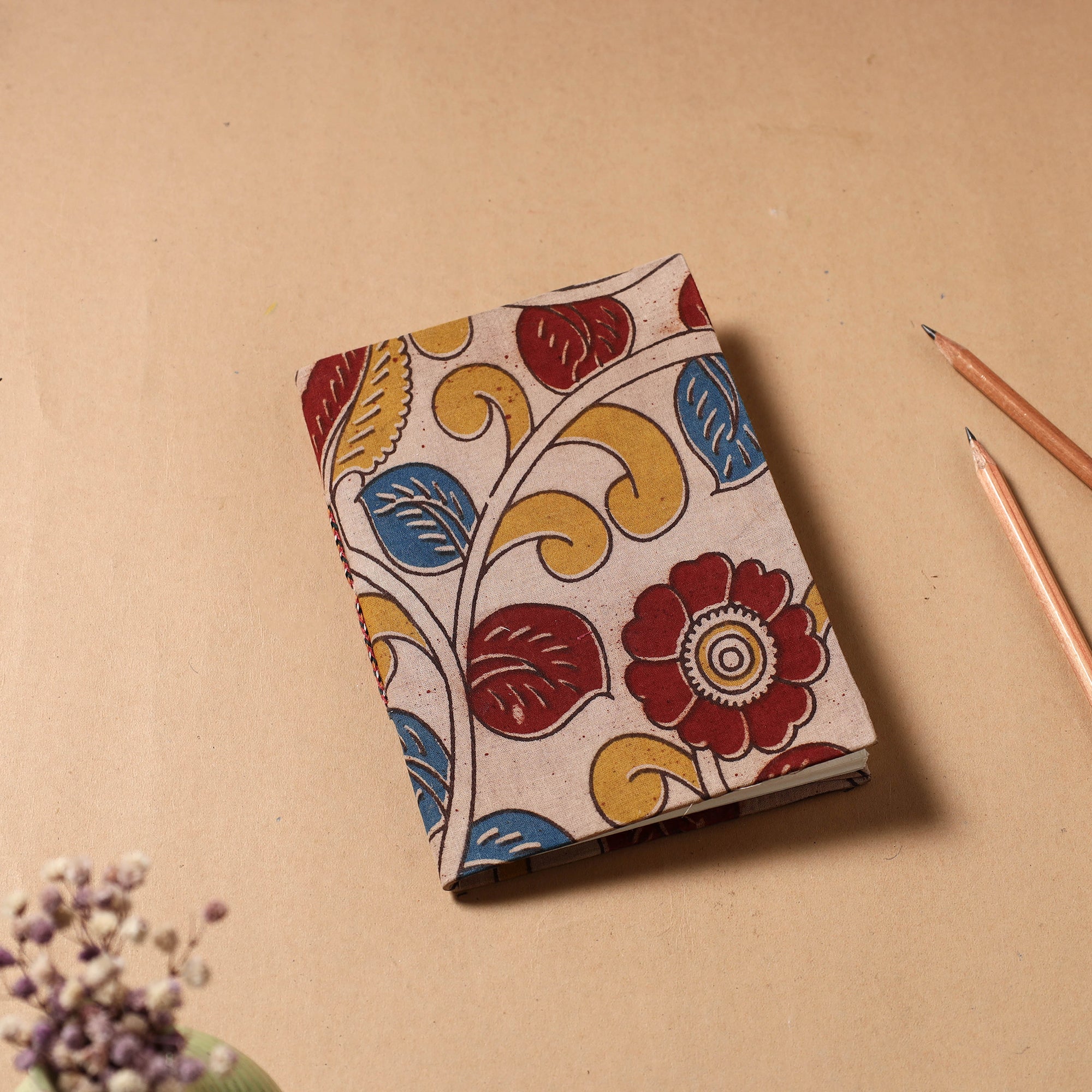 BINDAAS UNLIMITED Beige - Kalamkari Fabric Cover Handmade Paper Notebook (7 x 5 in)