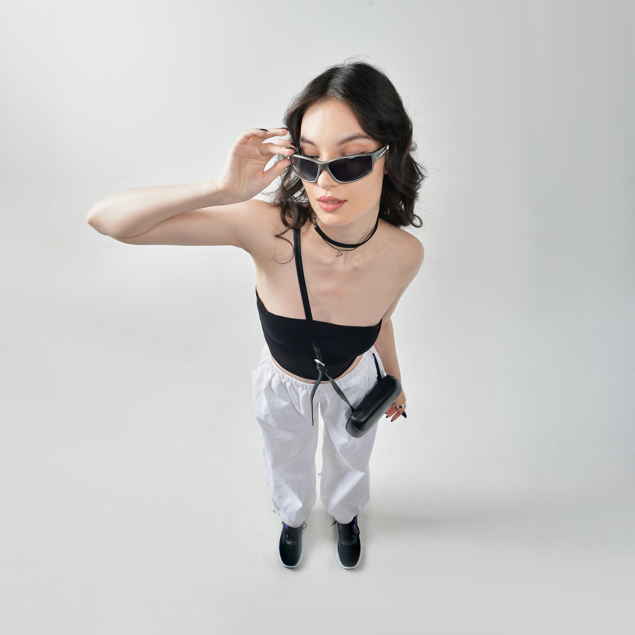 I Z F Black Tube Top & White Parachute Pants - view 2
