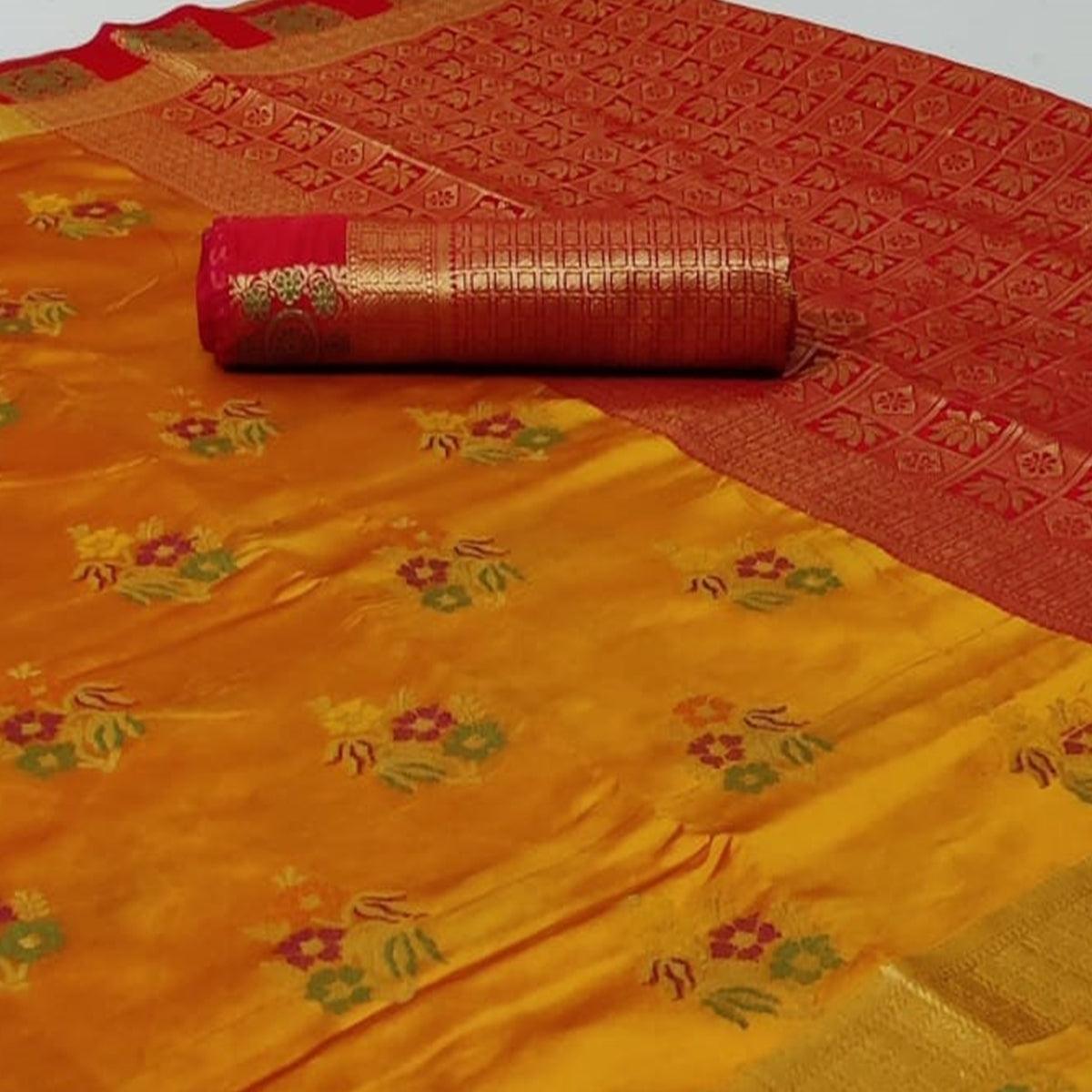Peachmode Glorious Yellow Colored Festive Wear Woven Silk Saree - view 2