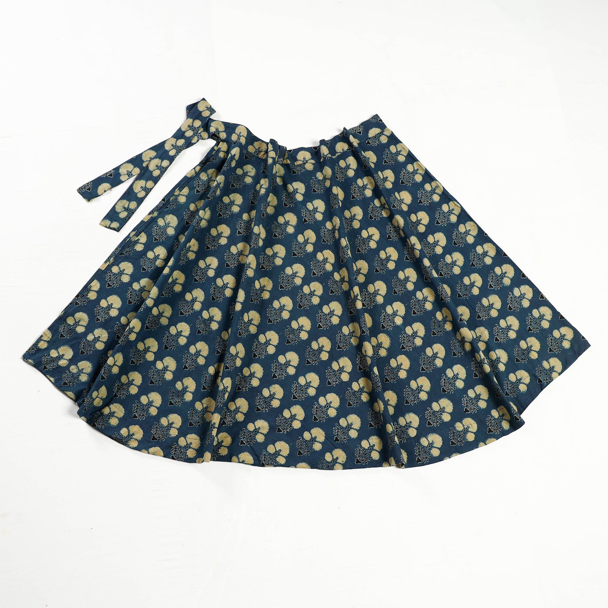 NOORI BAZAR Blue - Ajrakh Block Printed Cotton Wrap Around Skirt - view 2
