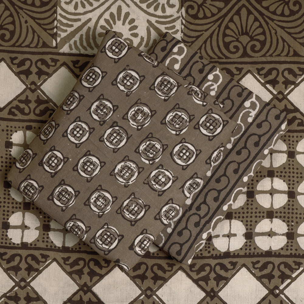 HAVELI CHRONICLES Brown - 3pc Cotton Block Printed Pipad Dress Material Set - view 2
