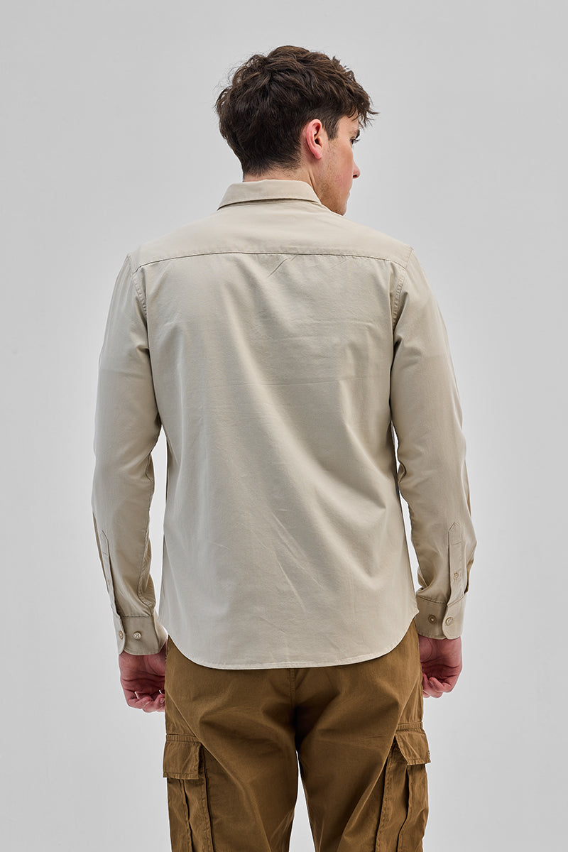SNITCH Beige Solid Double Pocket Overshirt - view 7