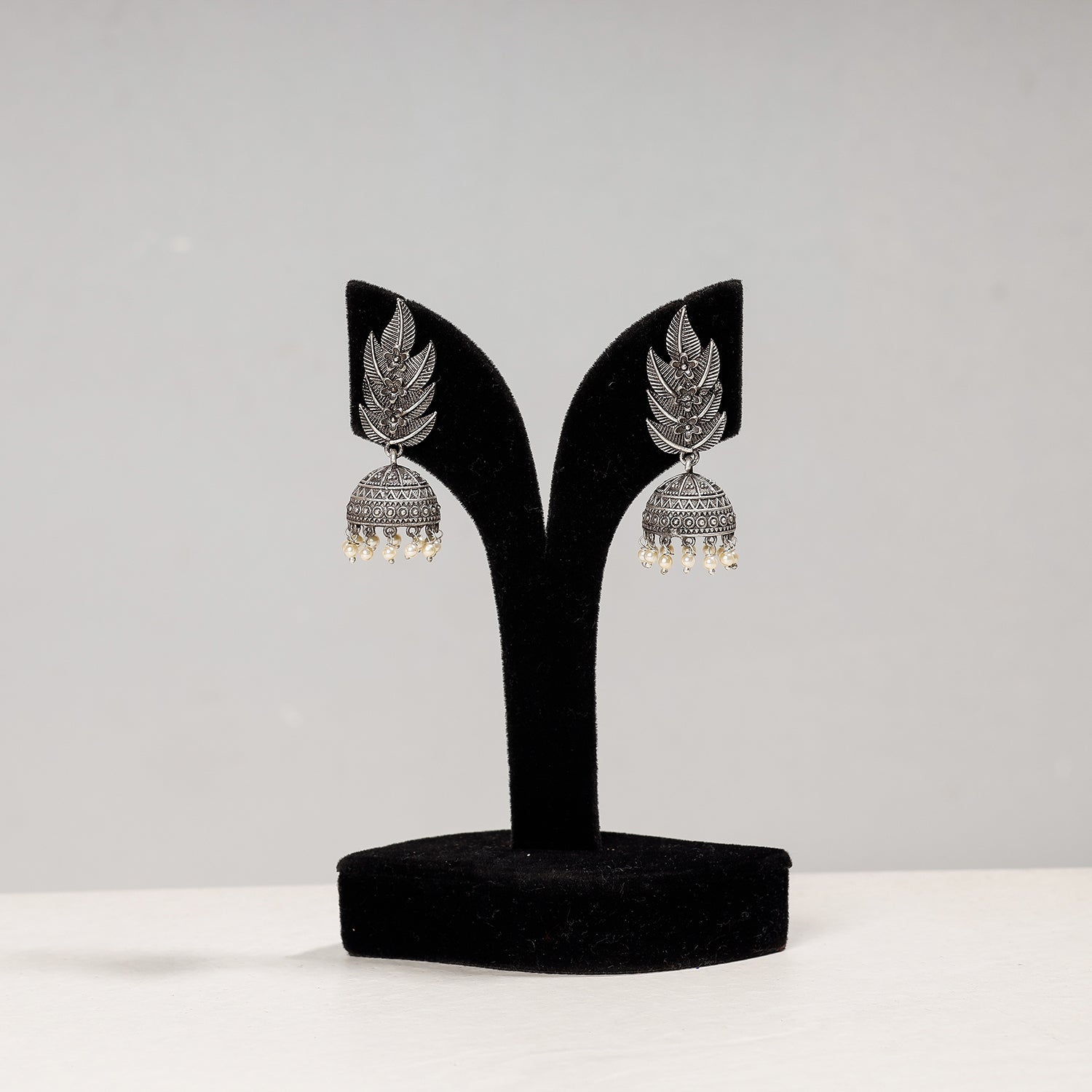 WHITE RIVER STORIES Antique Silver Finish Oxidised Brass Base Jhumki Earrings