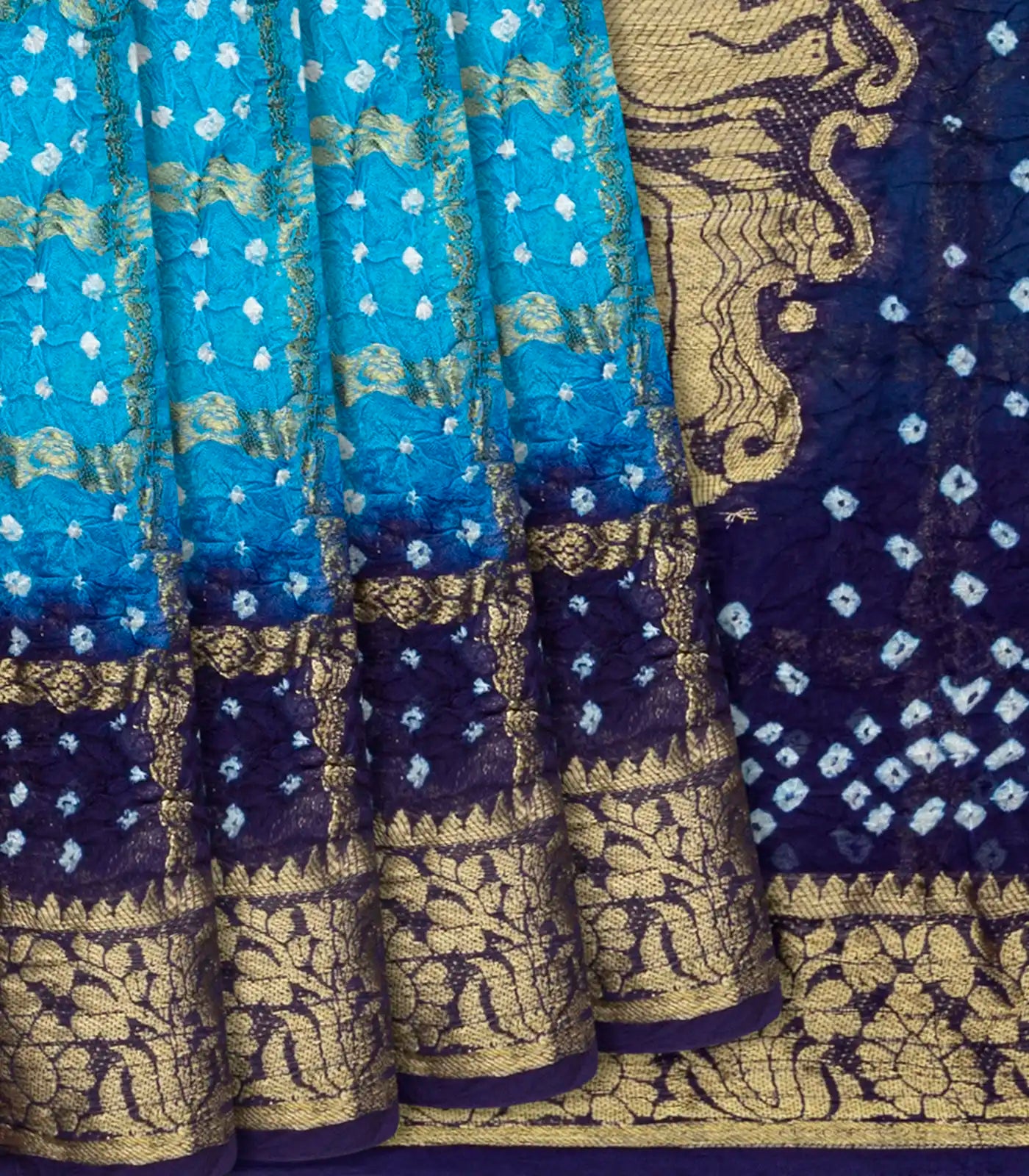RmKV Turqoise Woven Blended Bandhej Saree With Checks-Turquoise