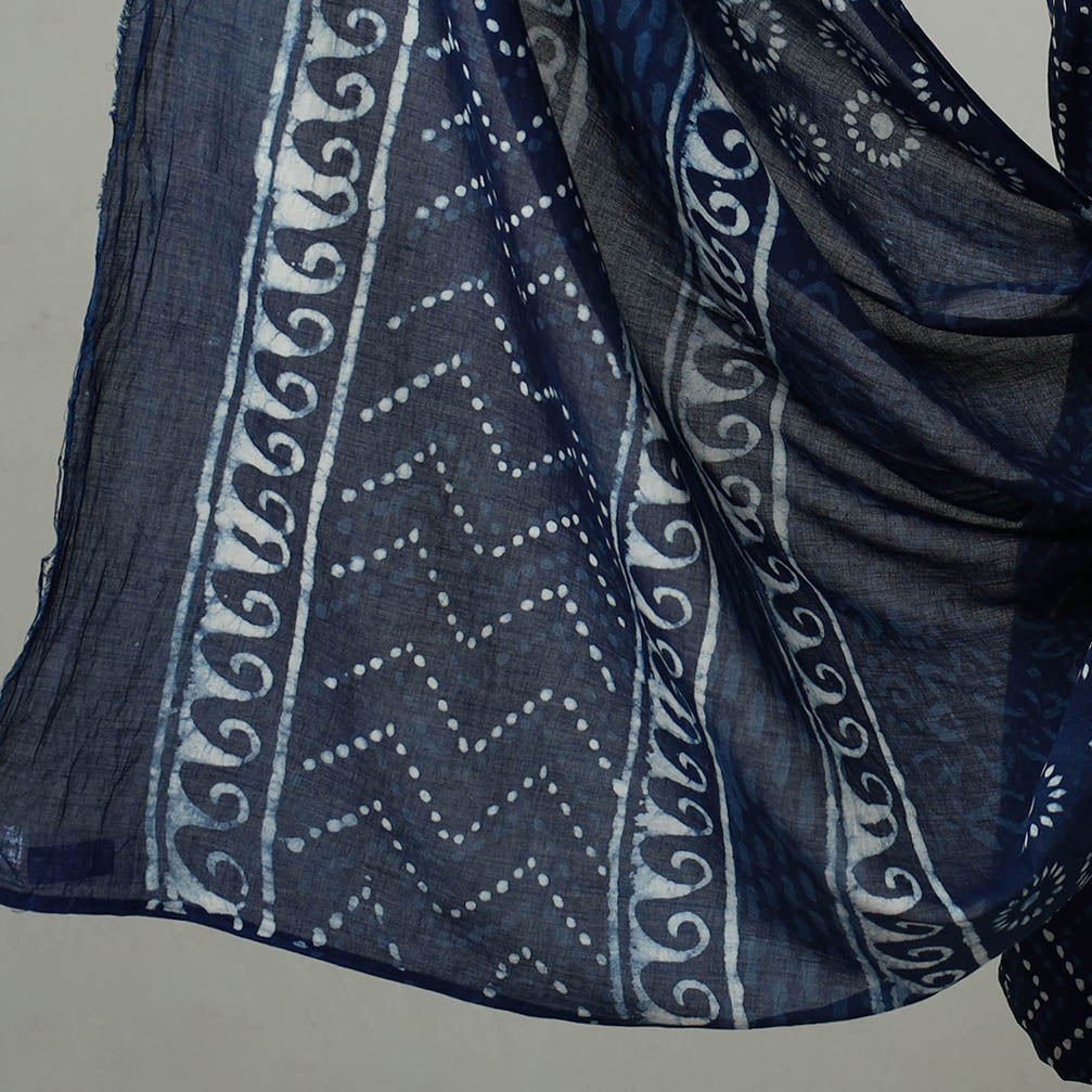 ARTISAN HAND BLOCK PRINTS Blue - 3pc Cotton Indigo Bagru Print Dress Material Set 10 - view 4