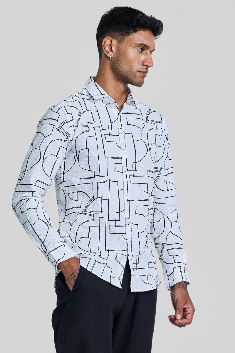 SNITCH White Textured Abstract Shirt - view 6