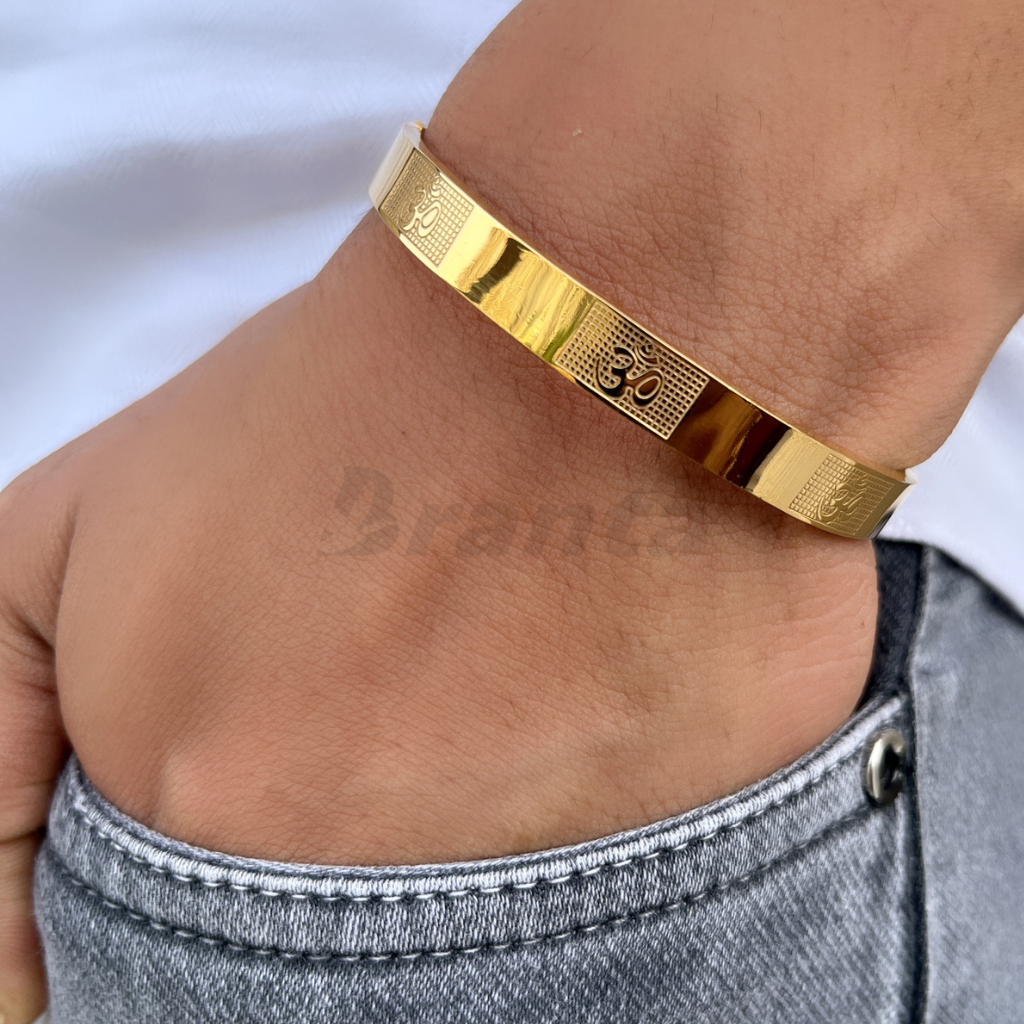 Branta Om Carving Premium Gold Bracelet For Men - view 2