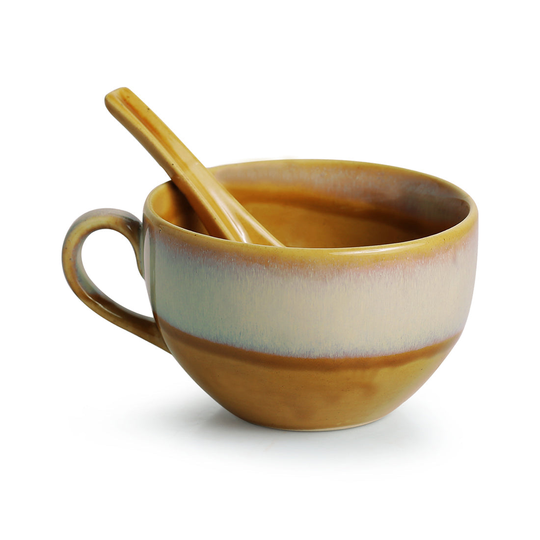 EXCLUSIVELANE 'The Eclipsed Four' Soup Bowls With Spoons Dual Glazed Studio Pottery In Ceramic (Set Of 4) - view 3