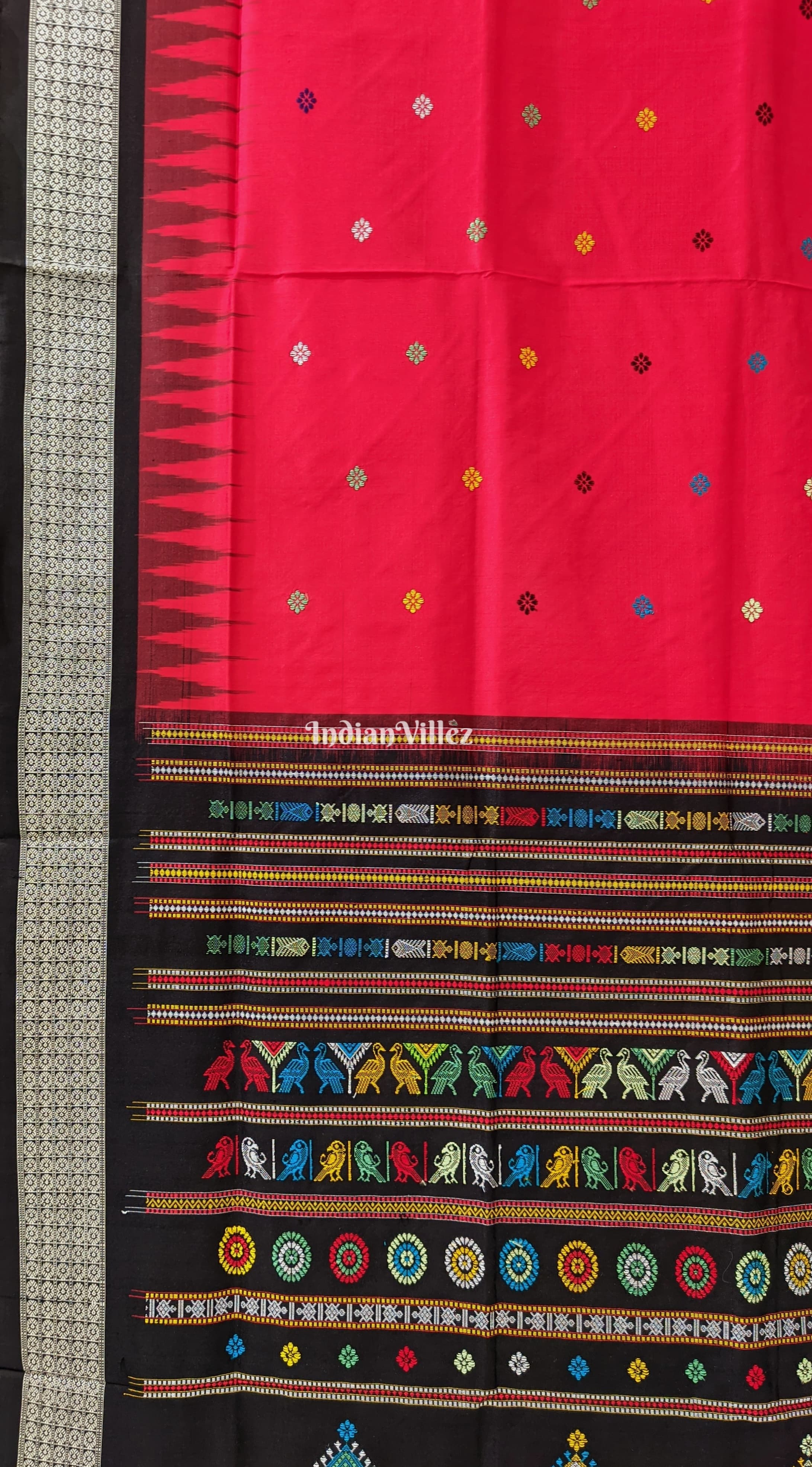 IndianVillèz Red Black Dolabedi Sambalpuri Bomkai Silk Saree - view 5